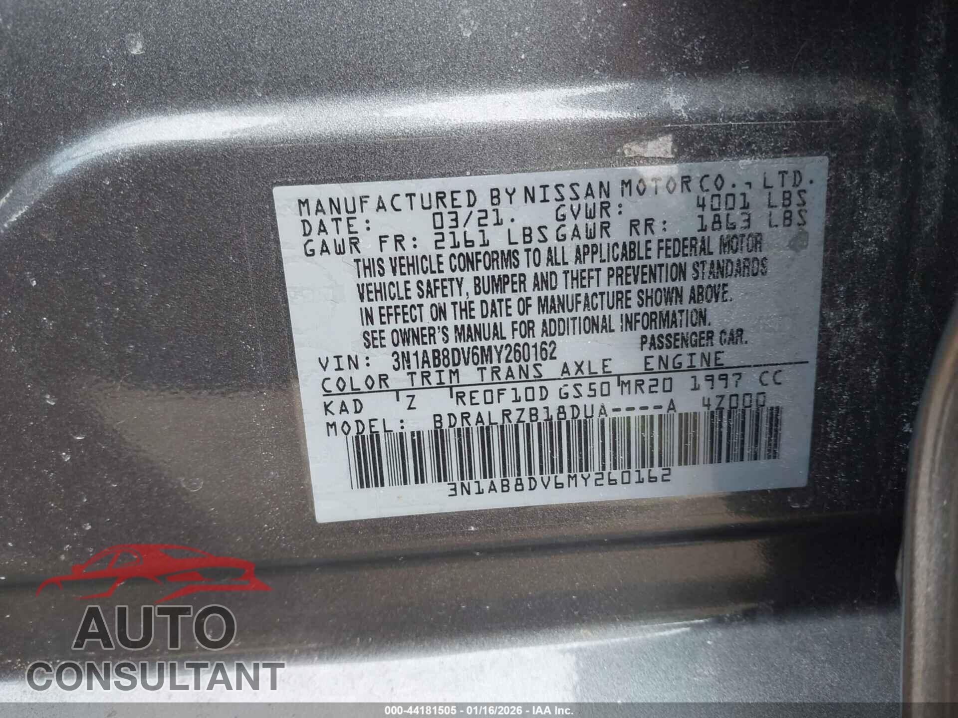 NISSAN SENTRA 2021 - 3N1AB8DV6MY260162