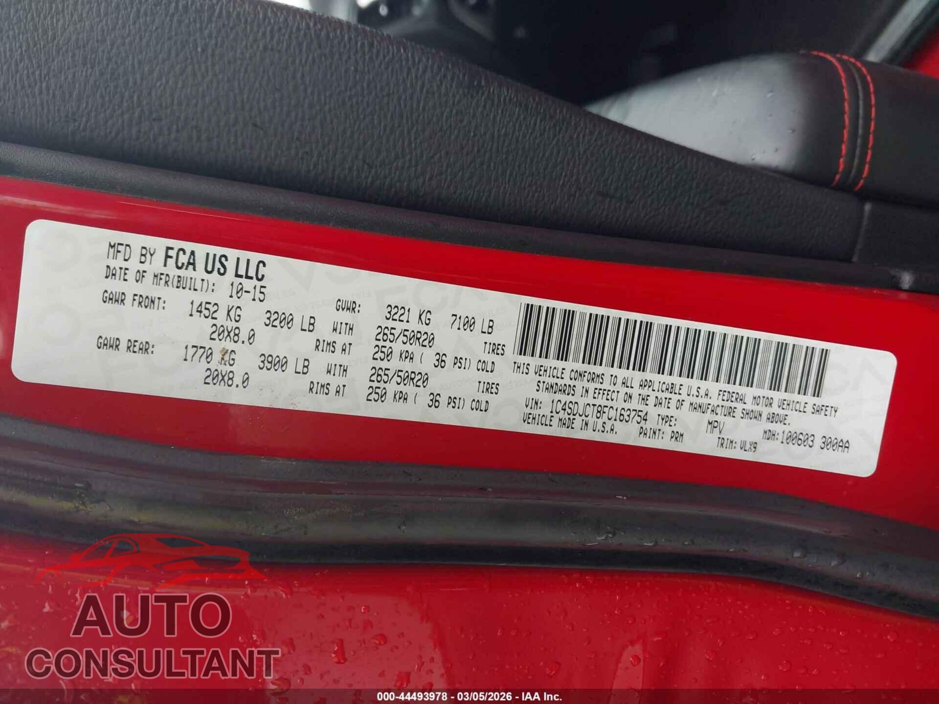 DODGE DURANGO 2015 - 1C4SDJCT8FC163754