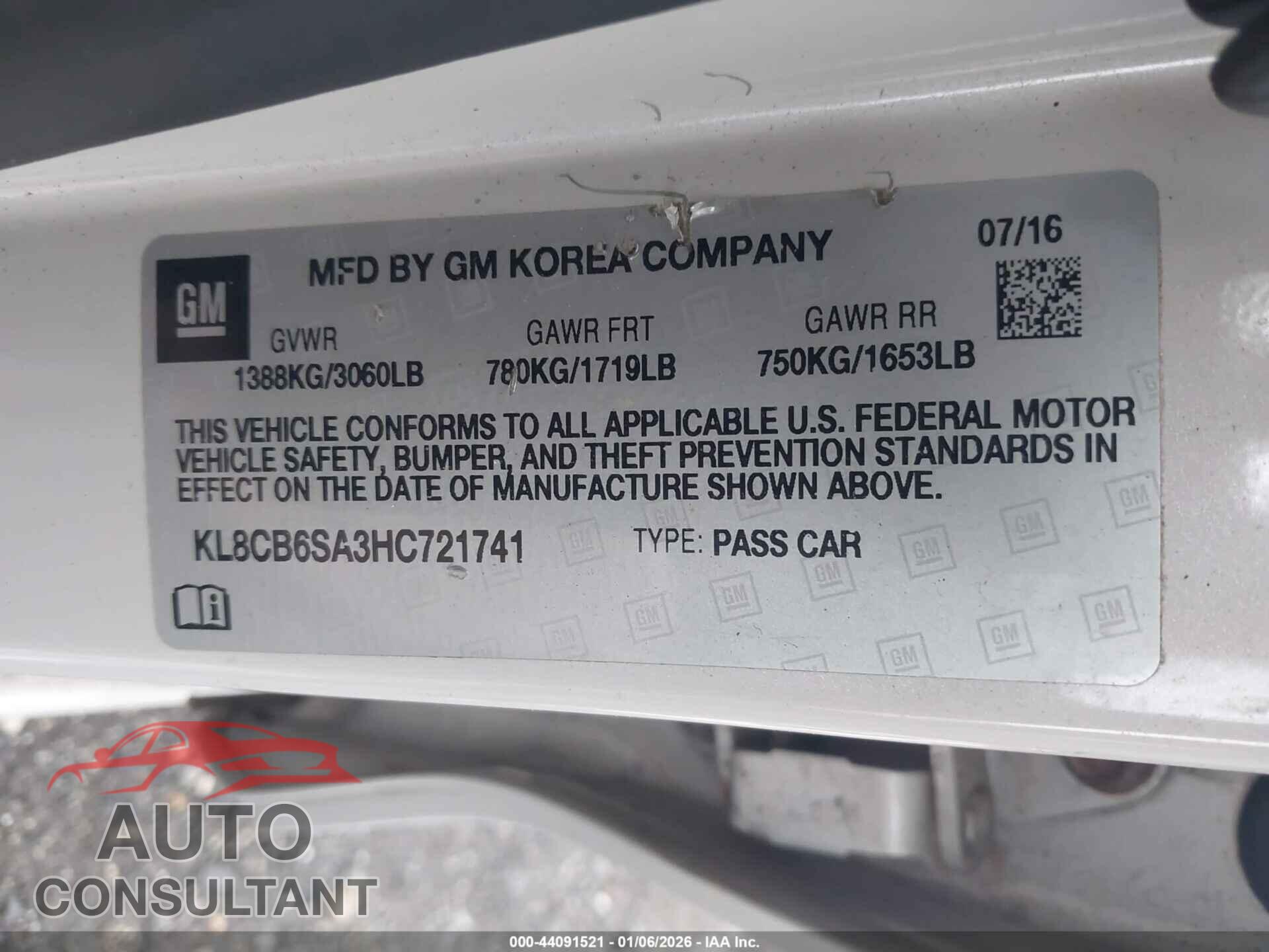 CHEVROLET SPARK 2017 - KL8CB6SA3HC721741