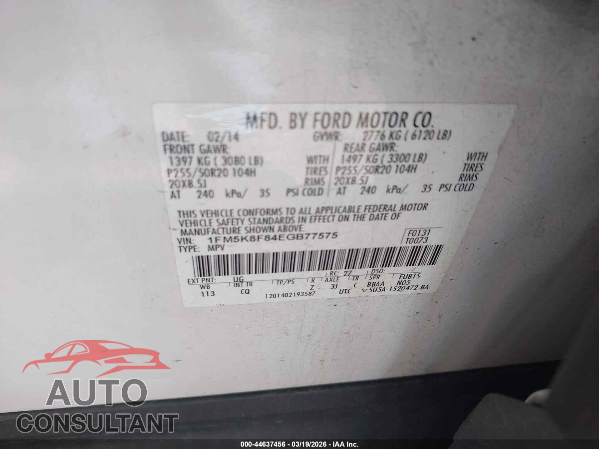 FORD EXPLORER 2014 - 1FM5K8F84EGB77575