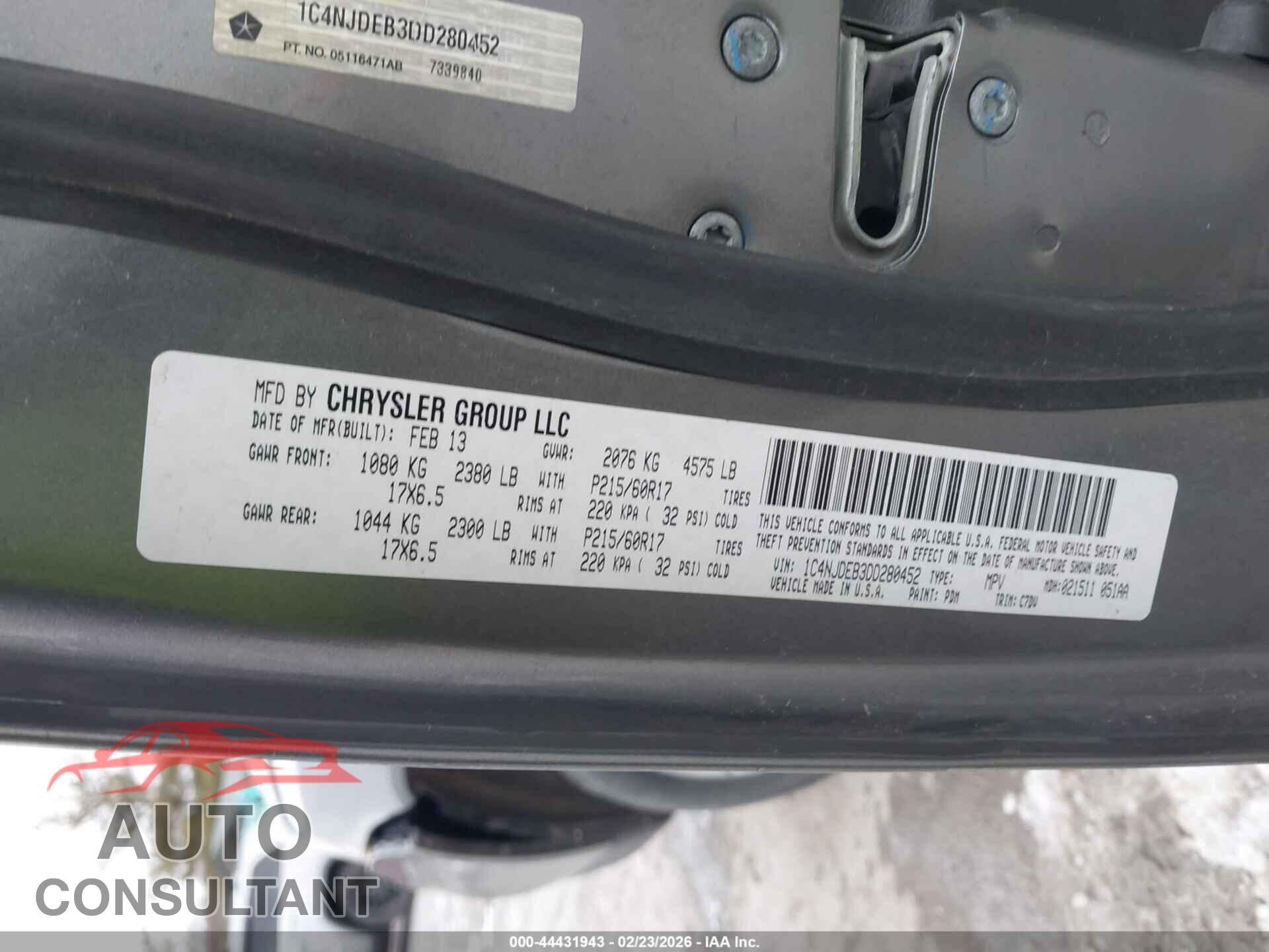 JEEP COMPASS 2013 - 1C4NJDEB3DD280452