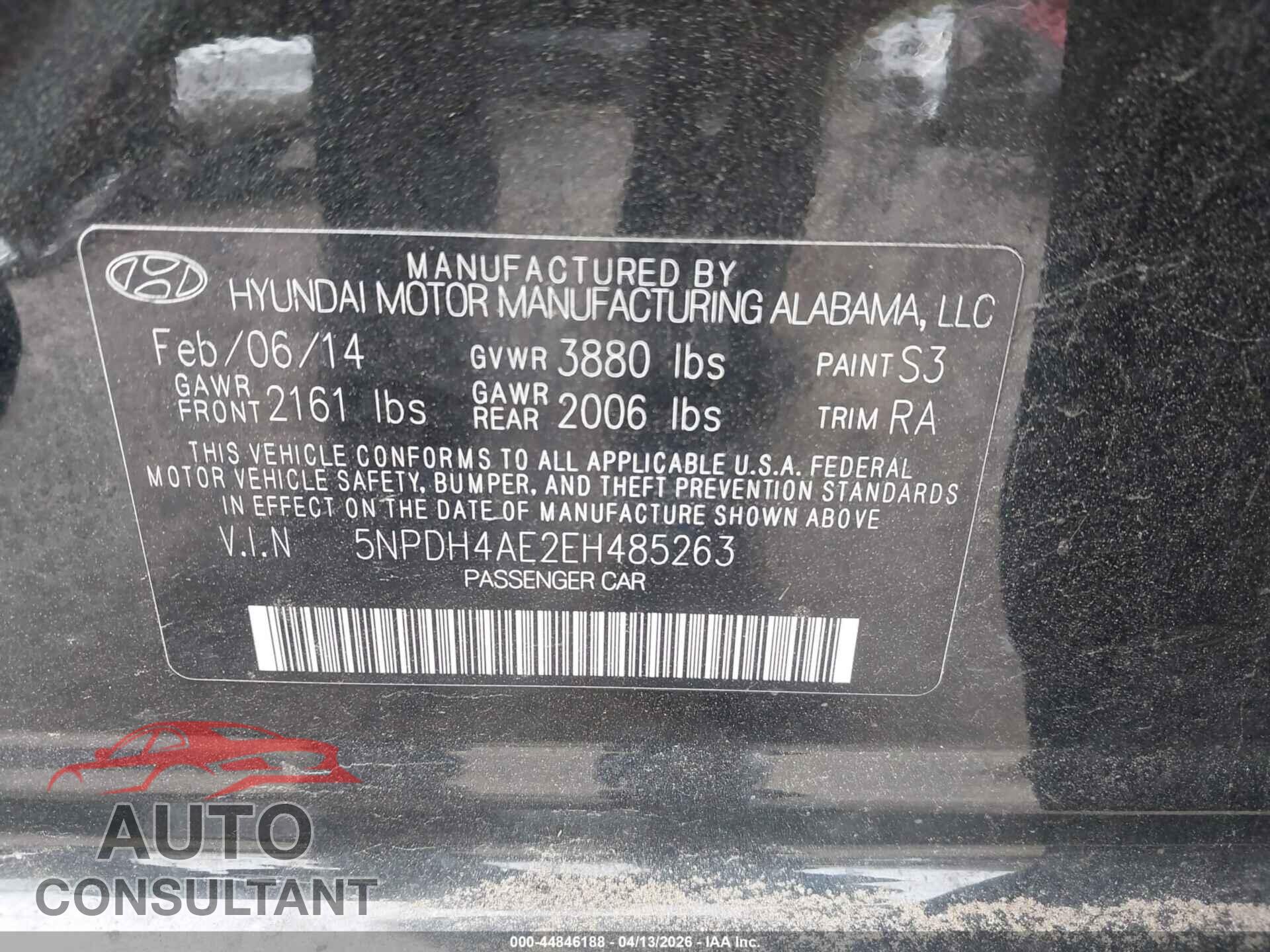 HYUNDAI ELANTRA 2014 - 5NPDH4AE2EH485263