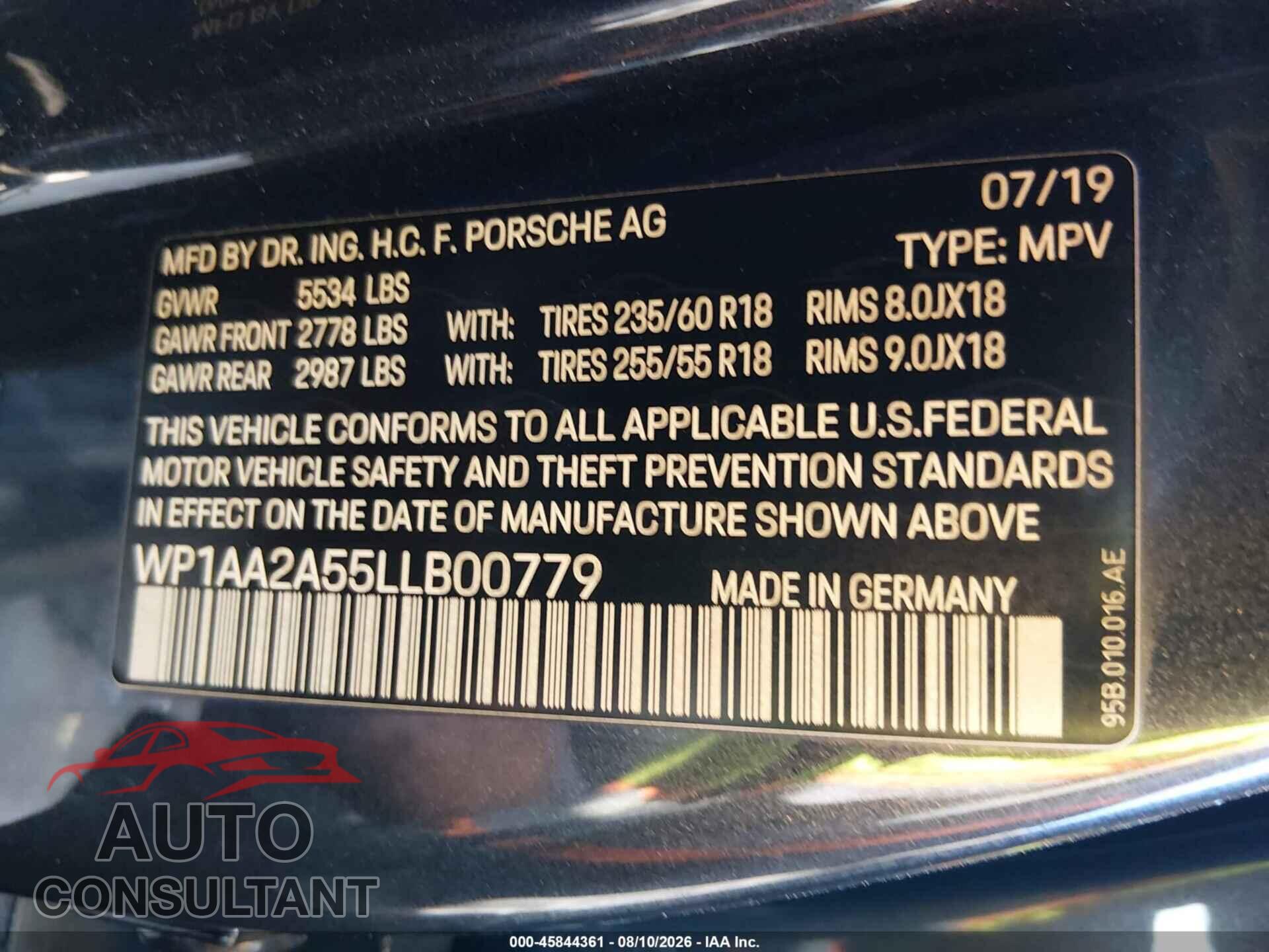 PORSCHE MACAN 2020 - WP1AA2A55LLB00779