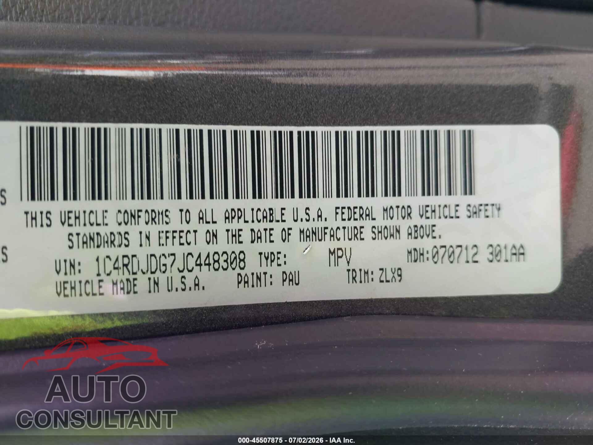 DODGE DURANGO 2018 - 1C4RDJDG7JC448308