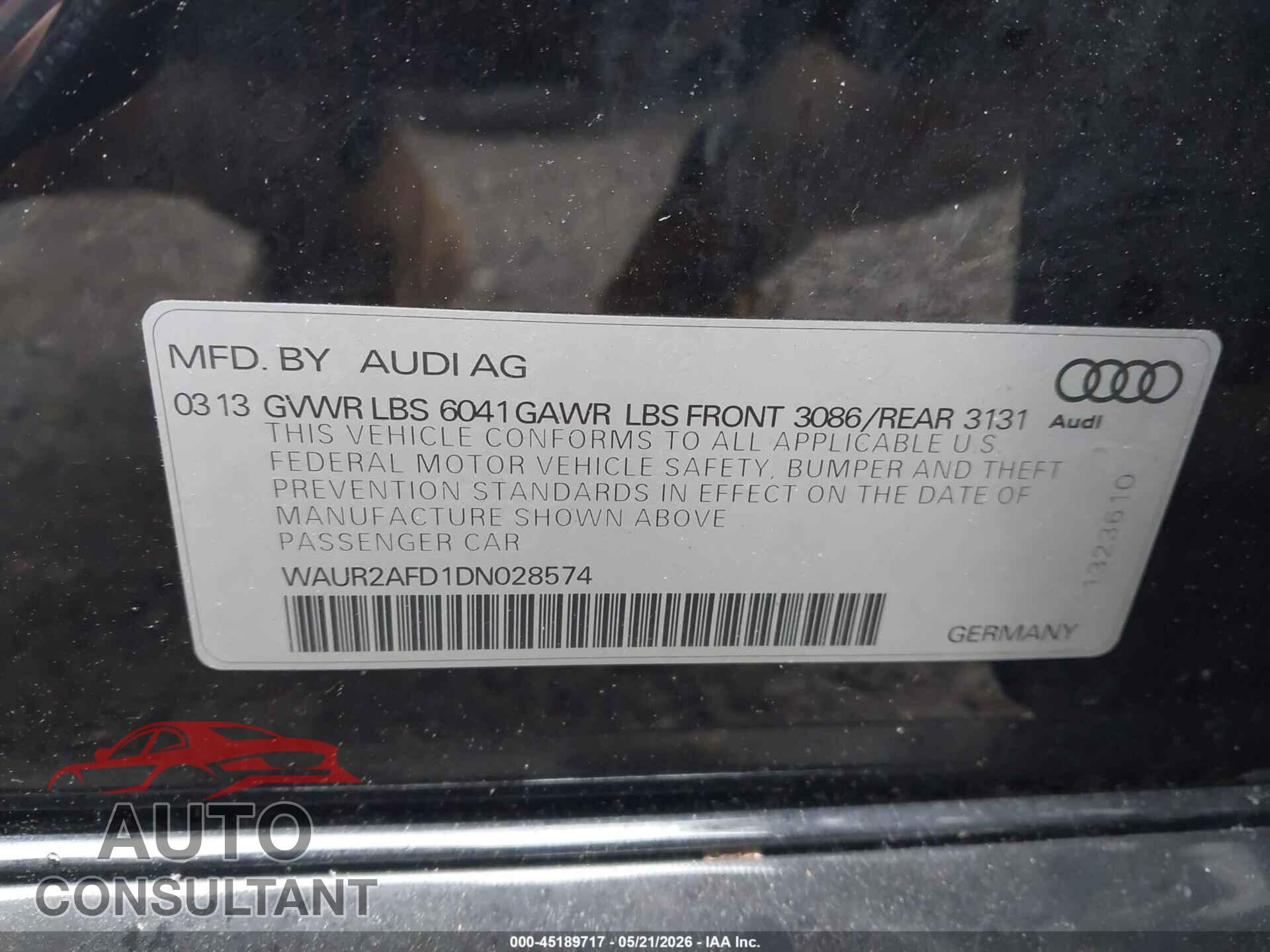 AUDI A8 L 2013 - WAUR2AFD1DN028574