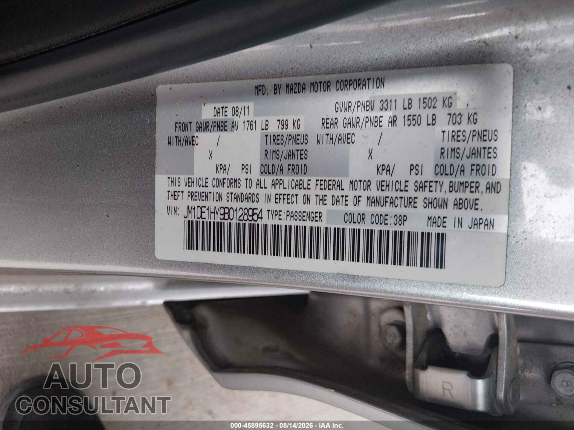 MAZDA MAZDA2 2011 - JM1DE1HY9B0128954