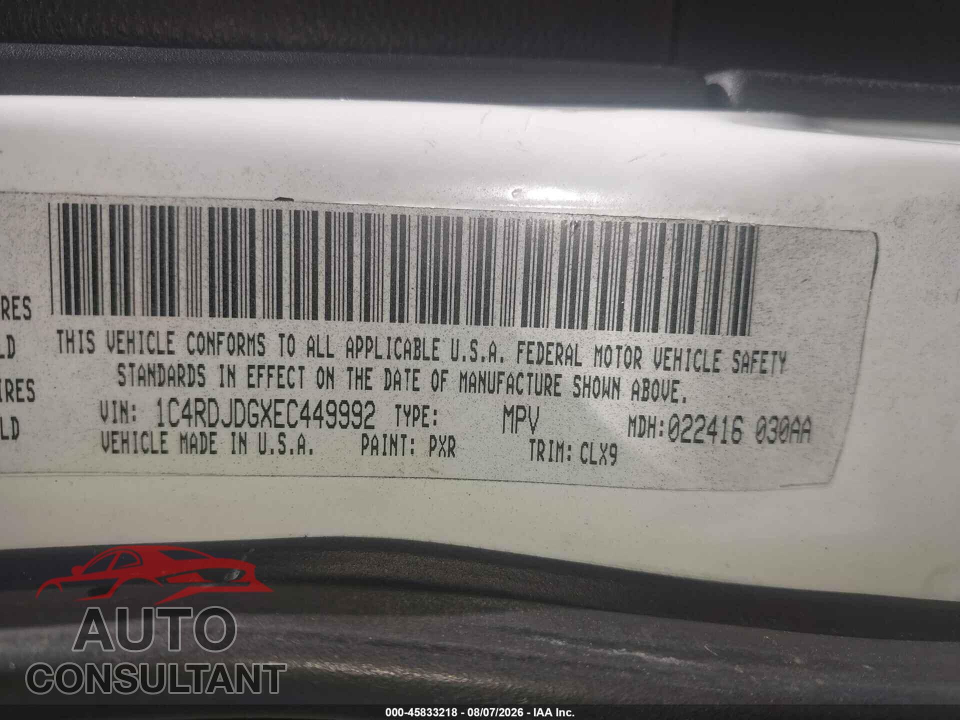DODGE DURANGO 2014 - 1C4RDJDGXEC449992