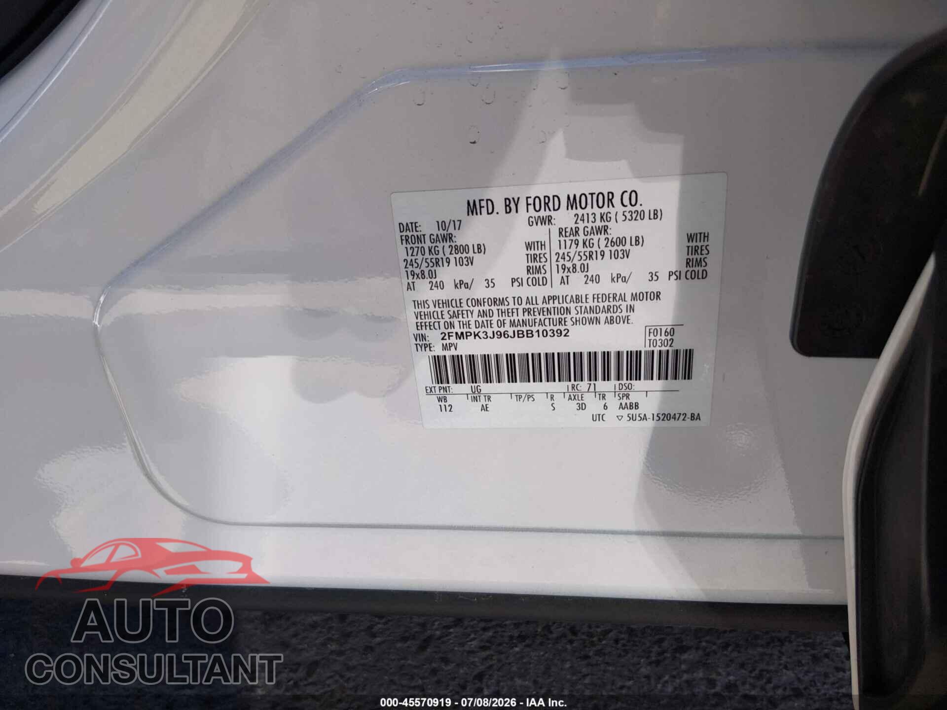FORD EDGE 2018 - 2FMPK3J96JBB10392