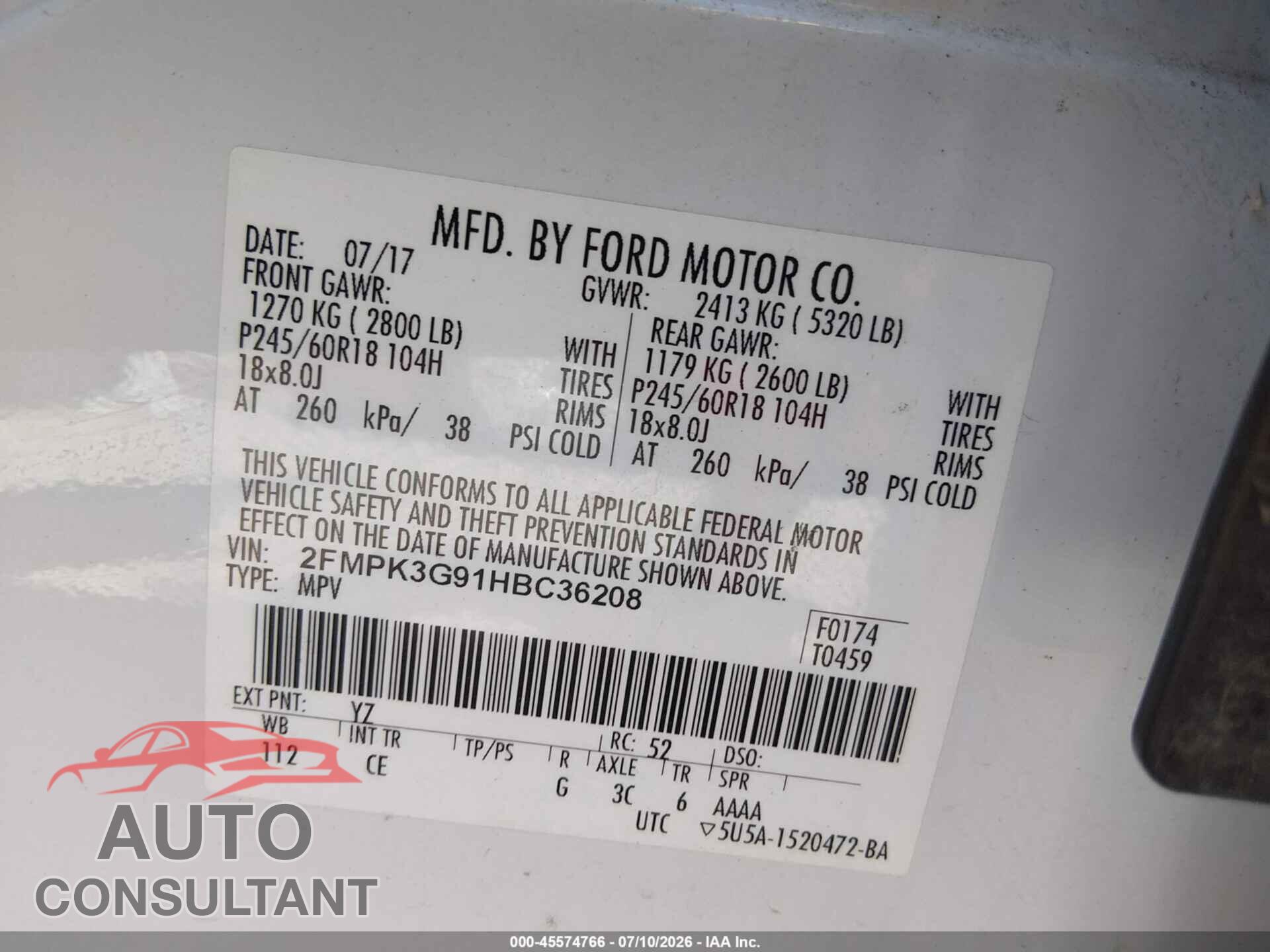 FORD EDGE 2017 - 2FMPK3G91HBC36208