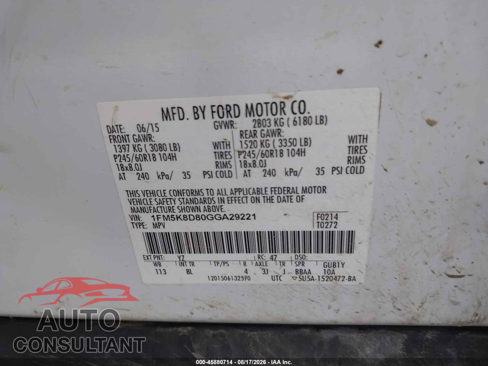 FORD EXPLORER 2016 - 1FM5K8D80GGA29221