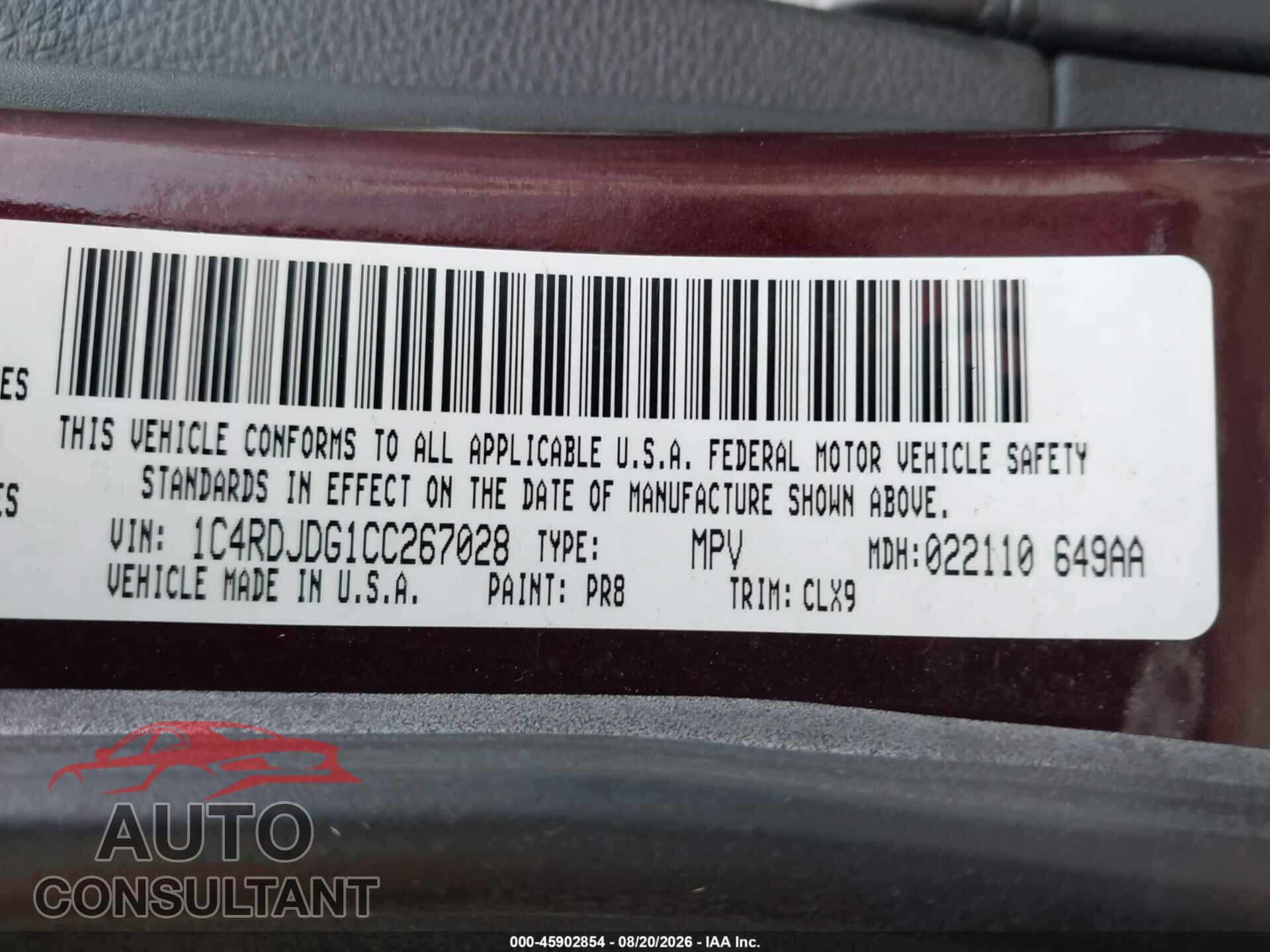 DODGE DURANGO 2012 - 1C4RDJDG1CC267028