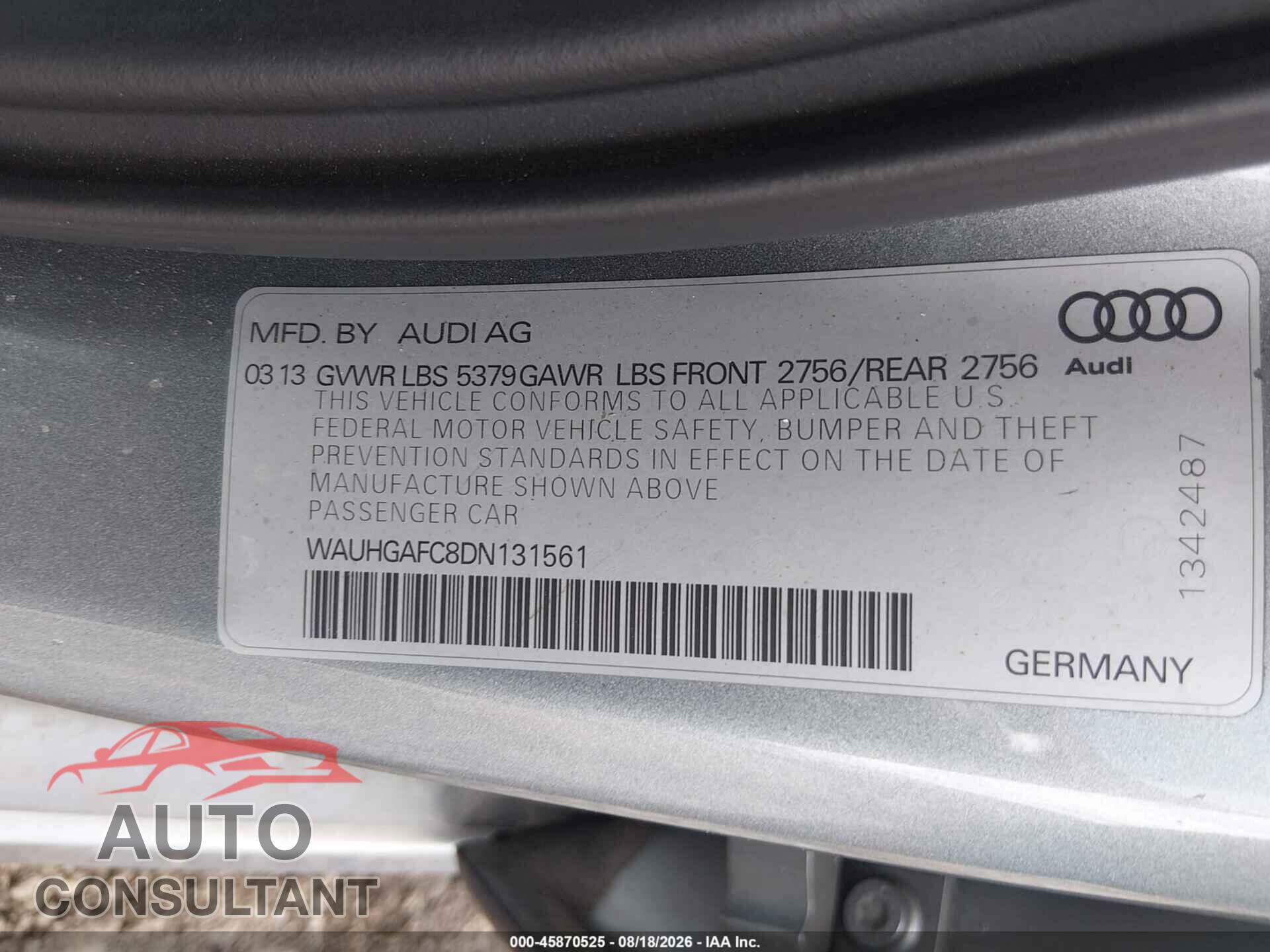 AUDI A6 2013 - WAUHGAFC8DN131561