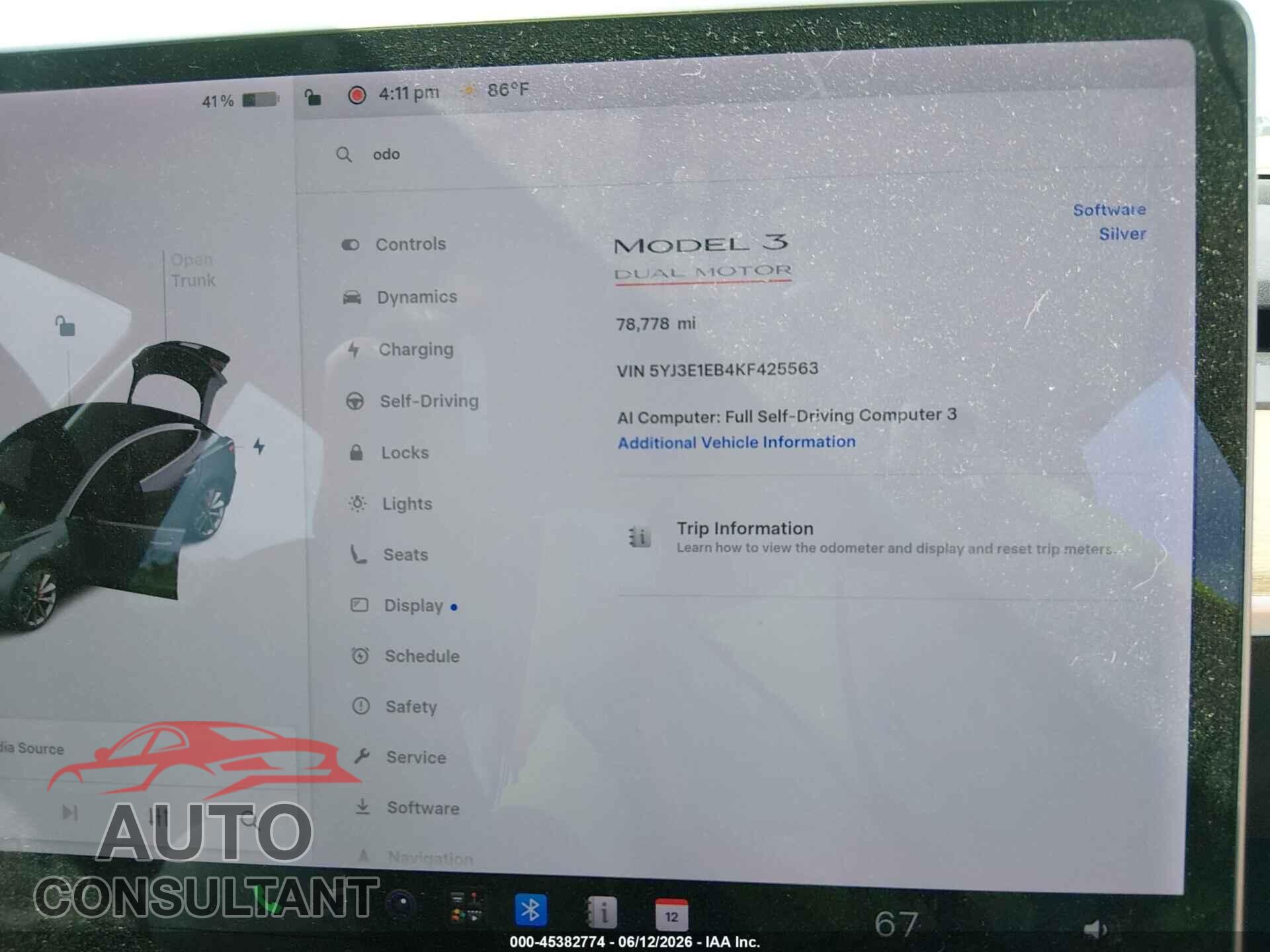 TESLA MODEL 3 2019 - 5YJ3E1EB4KF425563
