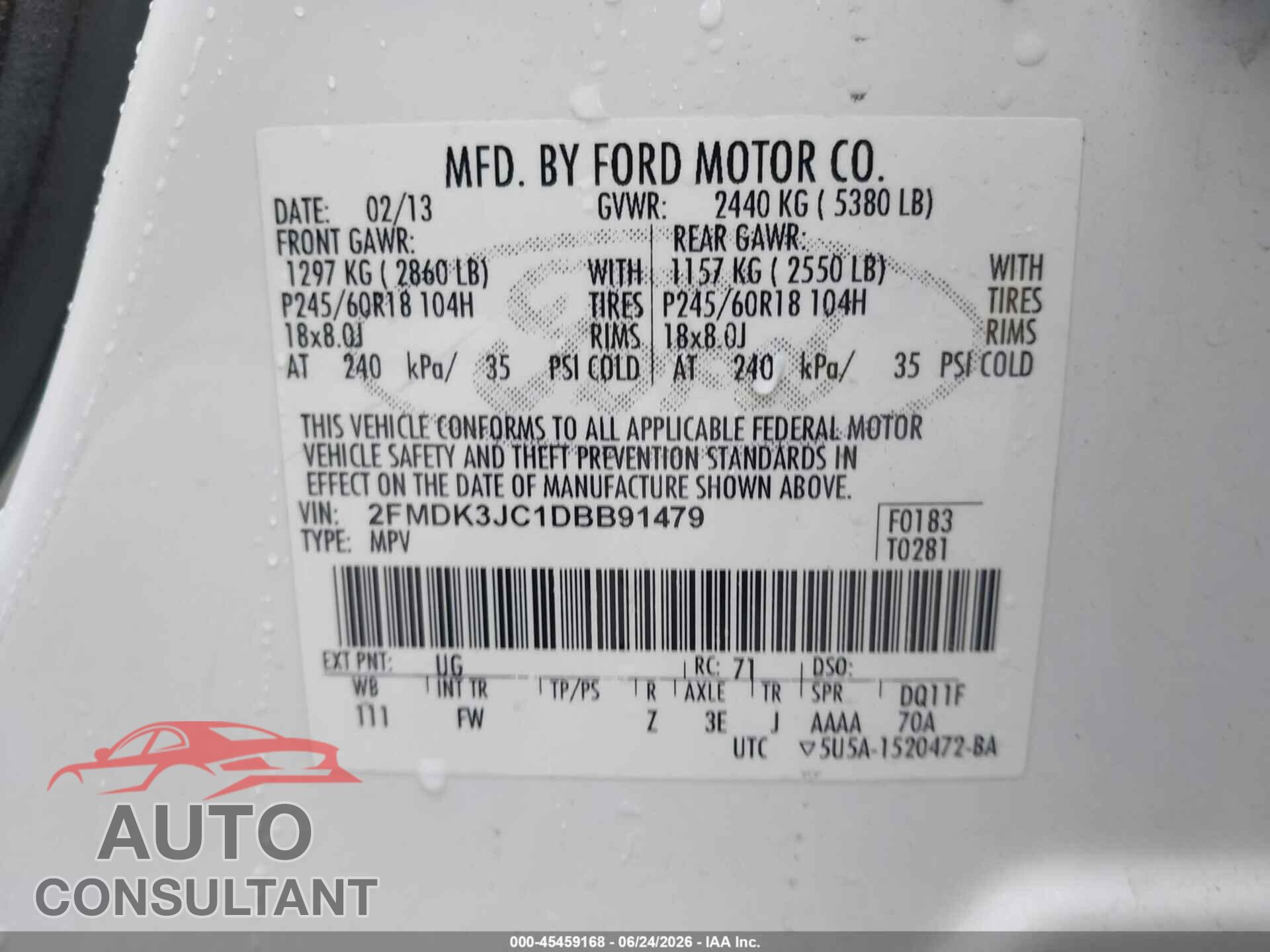 FORD EDGE 2013 - 2FMDK3JC1DBB91479