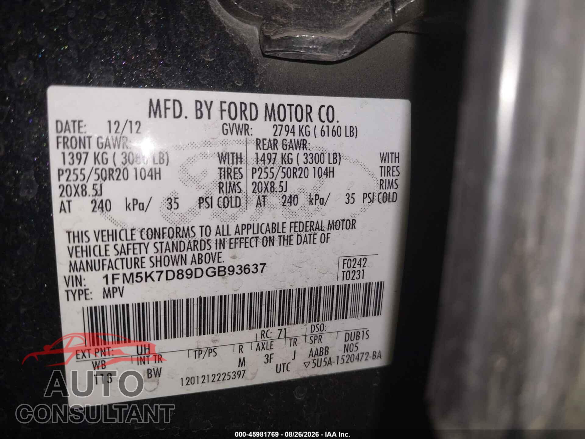 FORD EXPLORER 2013 - 1FM5K7D89DGB93637