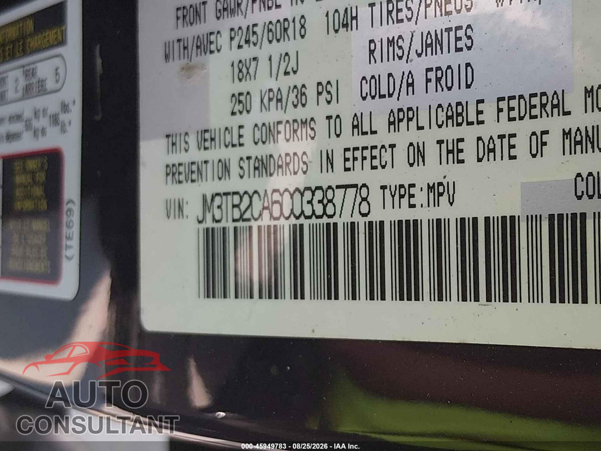 MAZDA CX-9 2012 - JM3TB2CA6C0338778