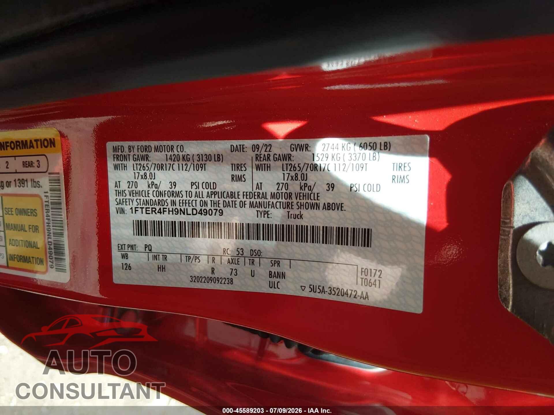 FORD RANGER 2022 - 1FTER4FH9NLD49079