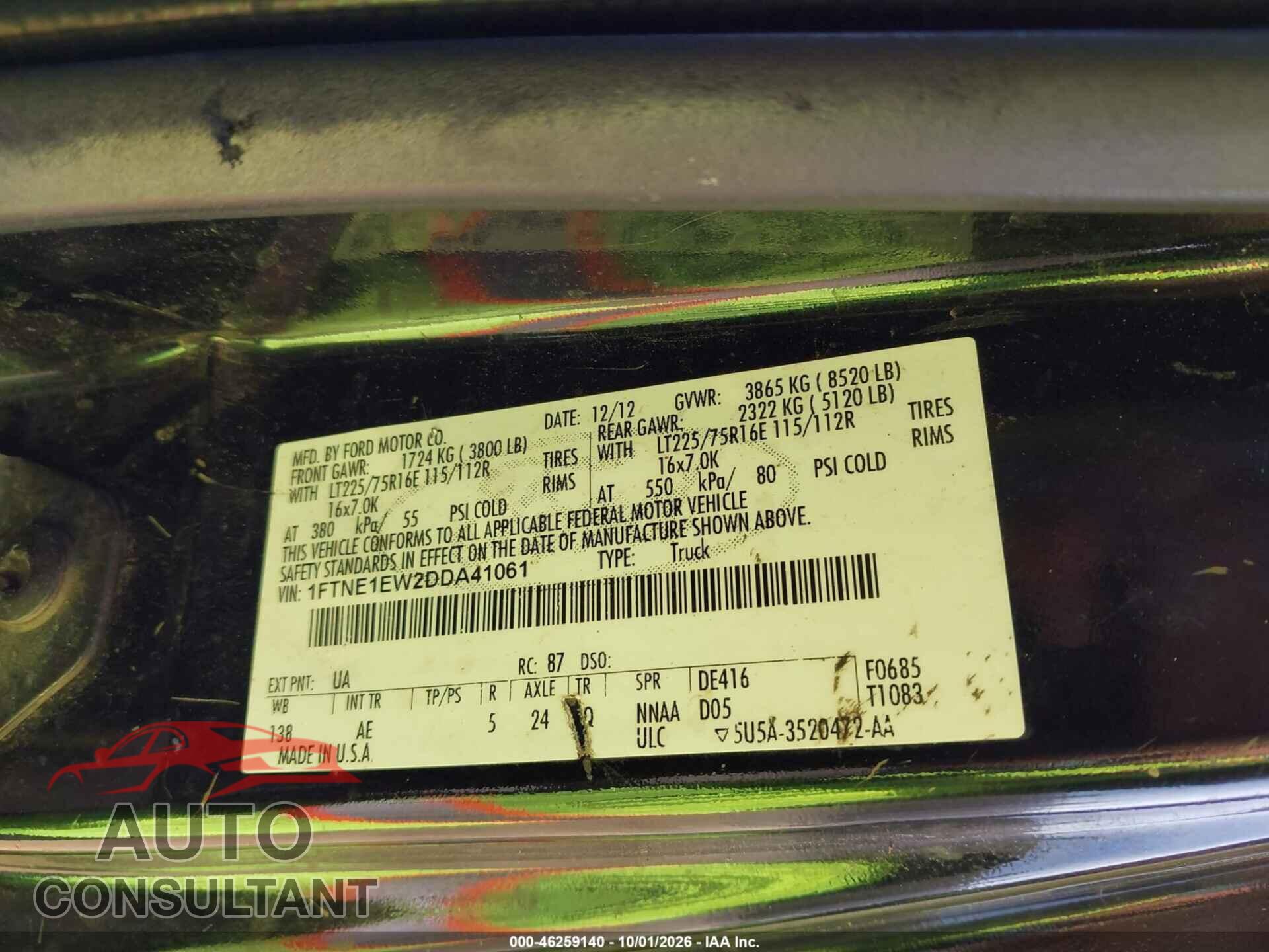 FORD E-150 2013 - 1FTNE1EW2DDA41061
