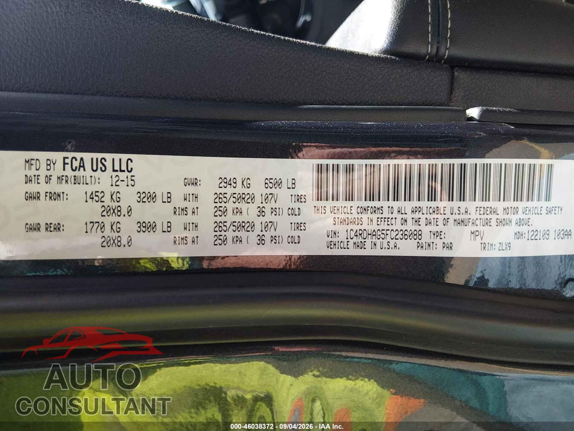 DODGE DURANGO 2015 - 1C4RDHAG5FC236088