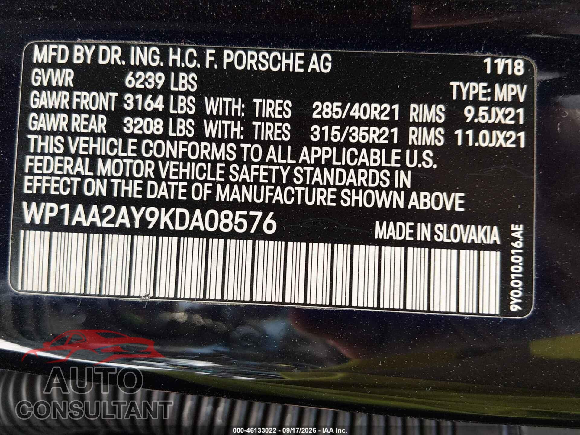 PORSCHE CAYENNE 2019 - WP1AA2AY9KDA08576