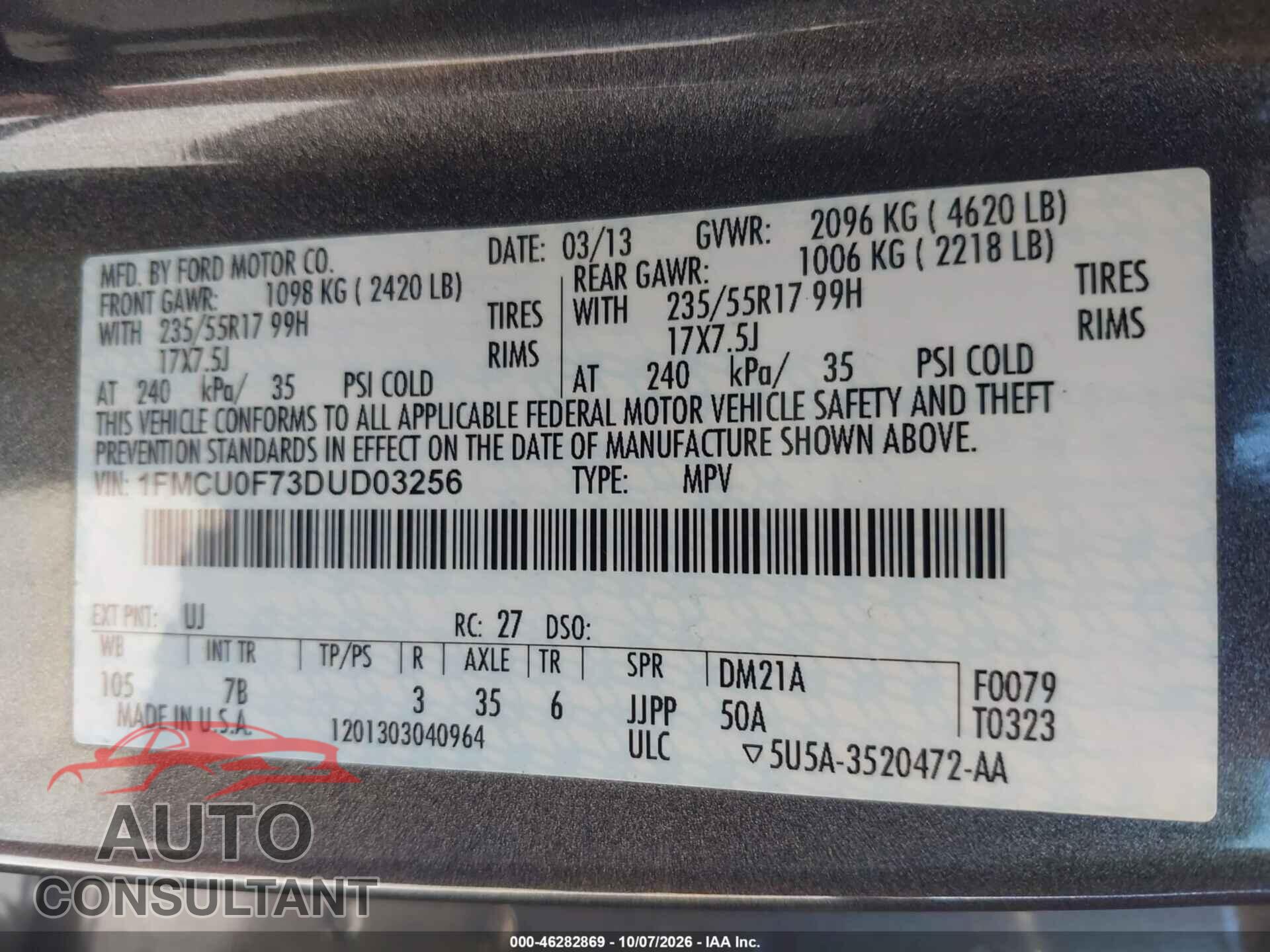 FORD ESCAPE 2013 - 1FMCU0F73DUD03256