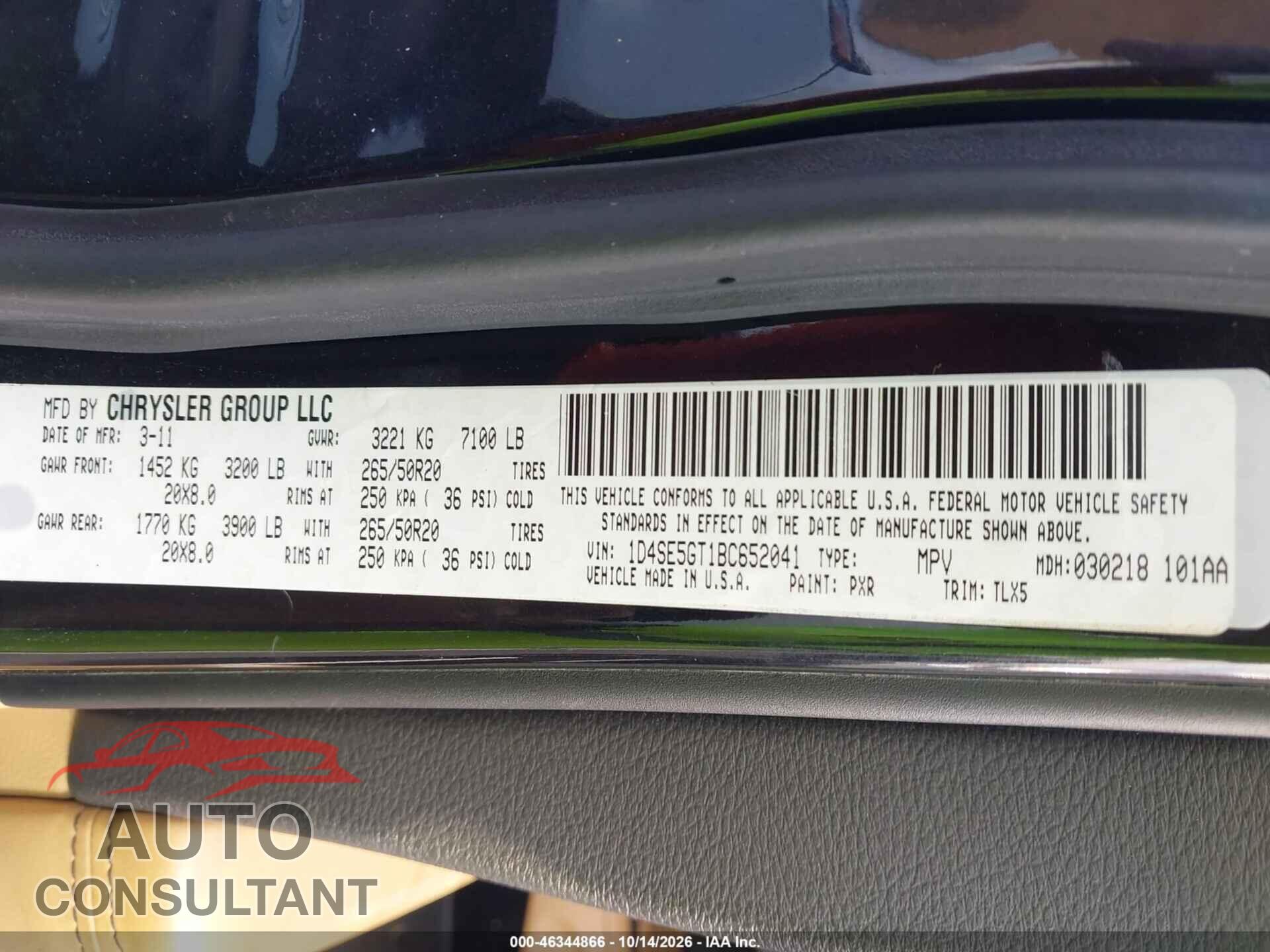DODGE DURANGO 2011 - 1D4SE5GT1BC652041