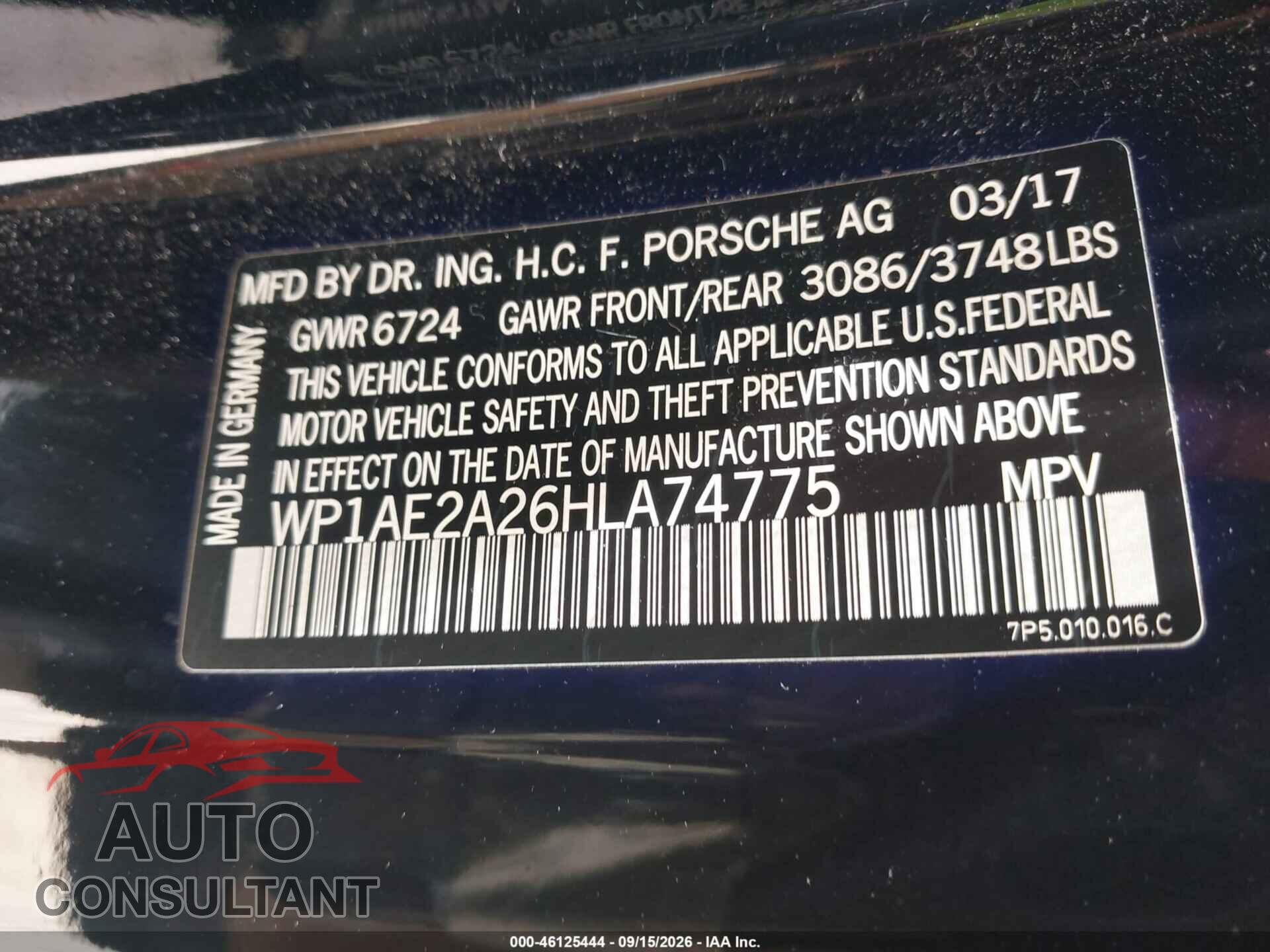 PORSCHE CAYENNE E-HYBRID 2017 - WP1AE2A26HLA74775