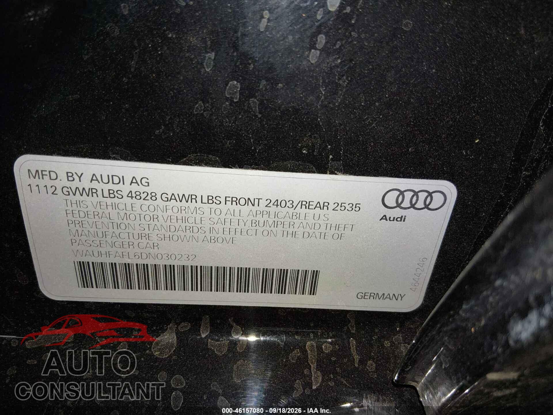 AUDI A4 2013 - WAUHFAFL6DN030232