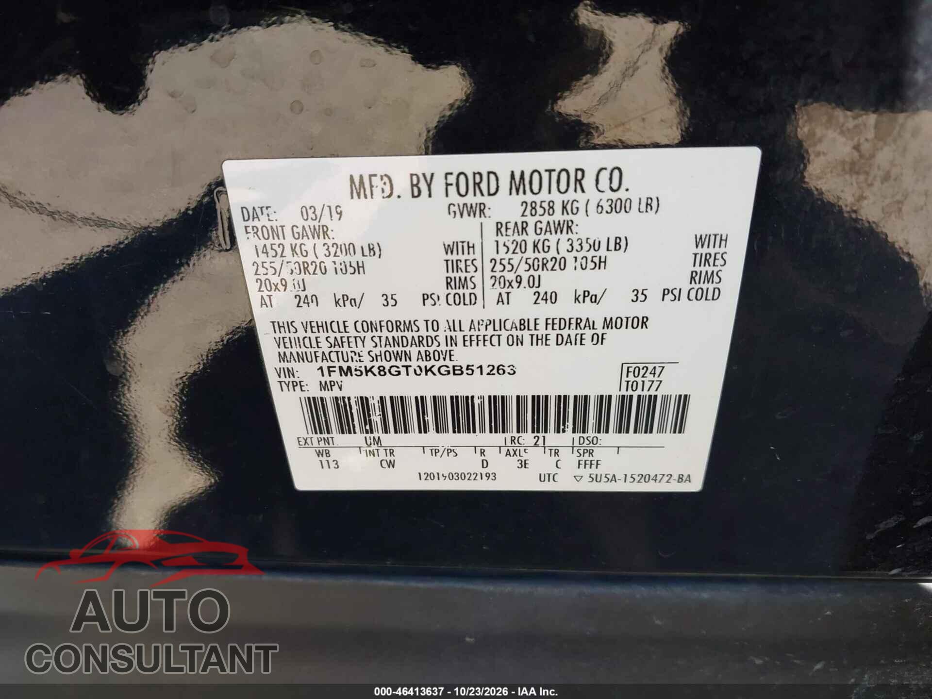 FORD EXPLORER 2019 - 1FM5K8GT0KGB51263