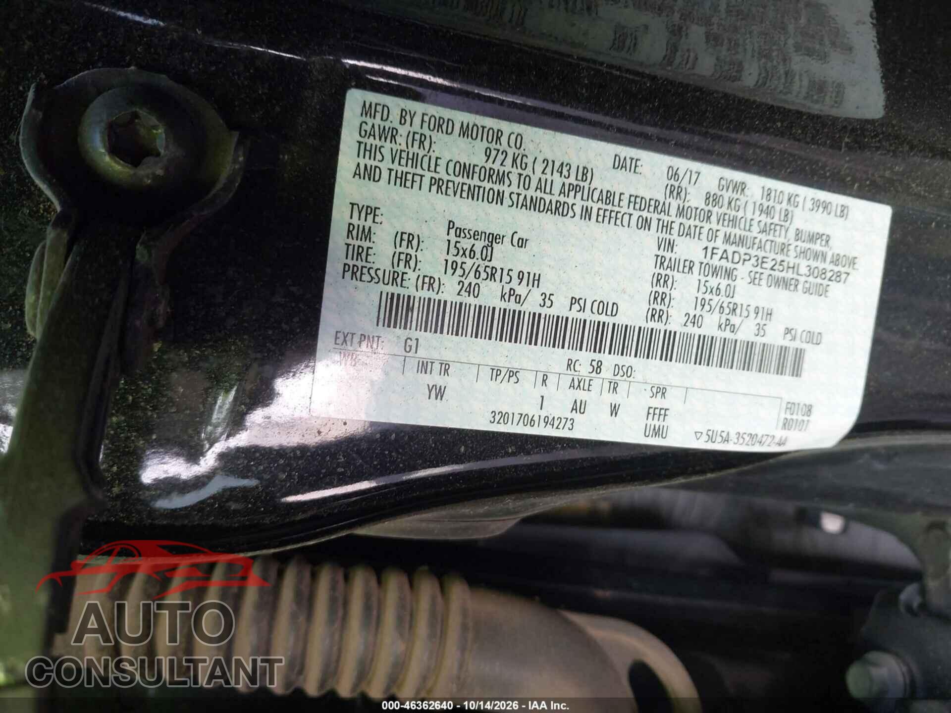 FORD FOCUS 2017 - 1FADP3E25HL308287