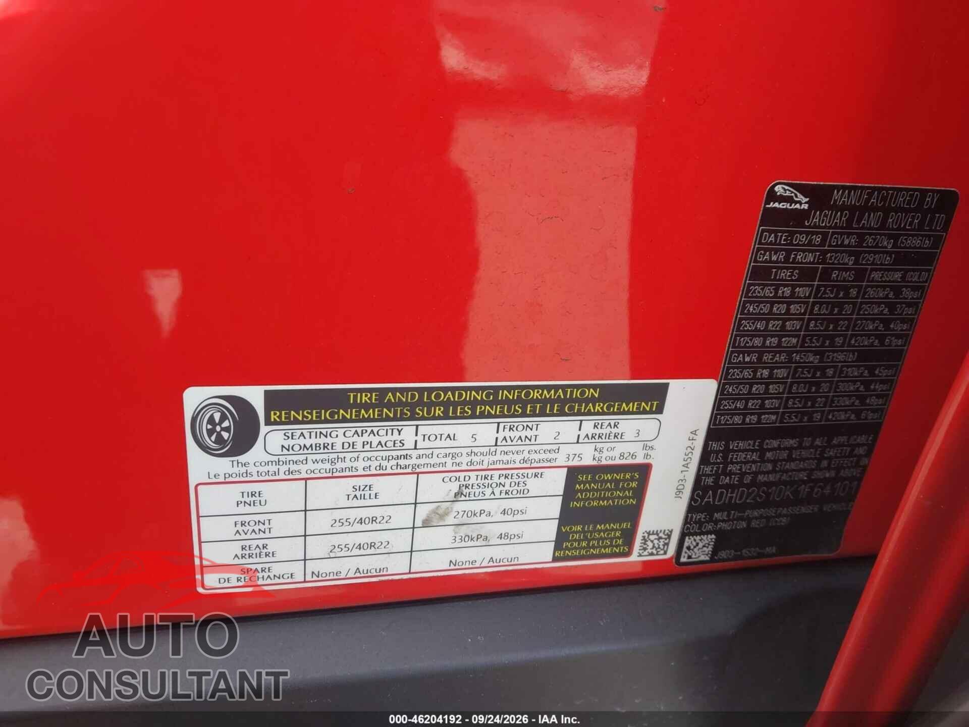 JAGUAR I-PACE 2019 - SADHD2S10K1F64101