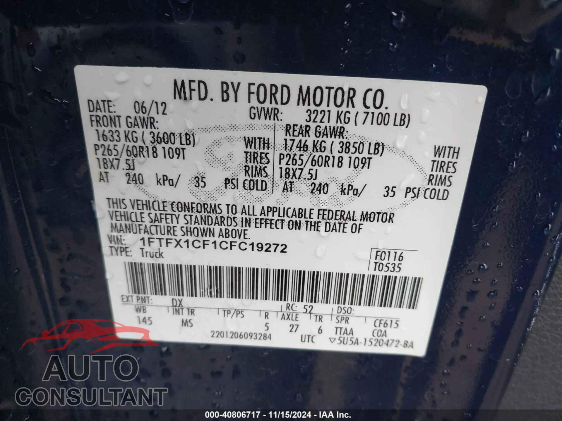 FORD F-150 2012 - 1FTFX1CF1CFC19272
