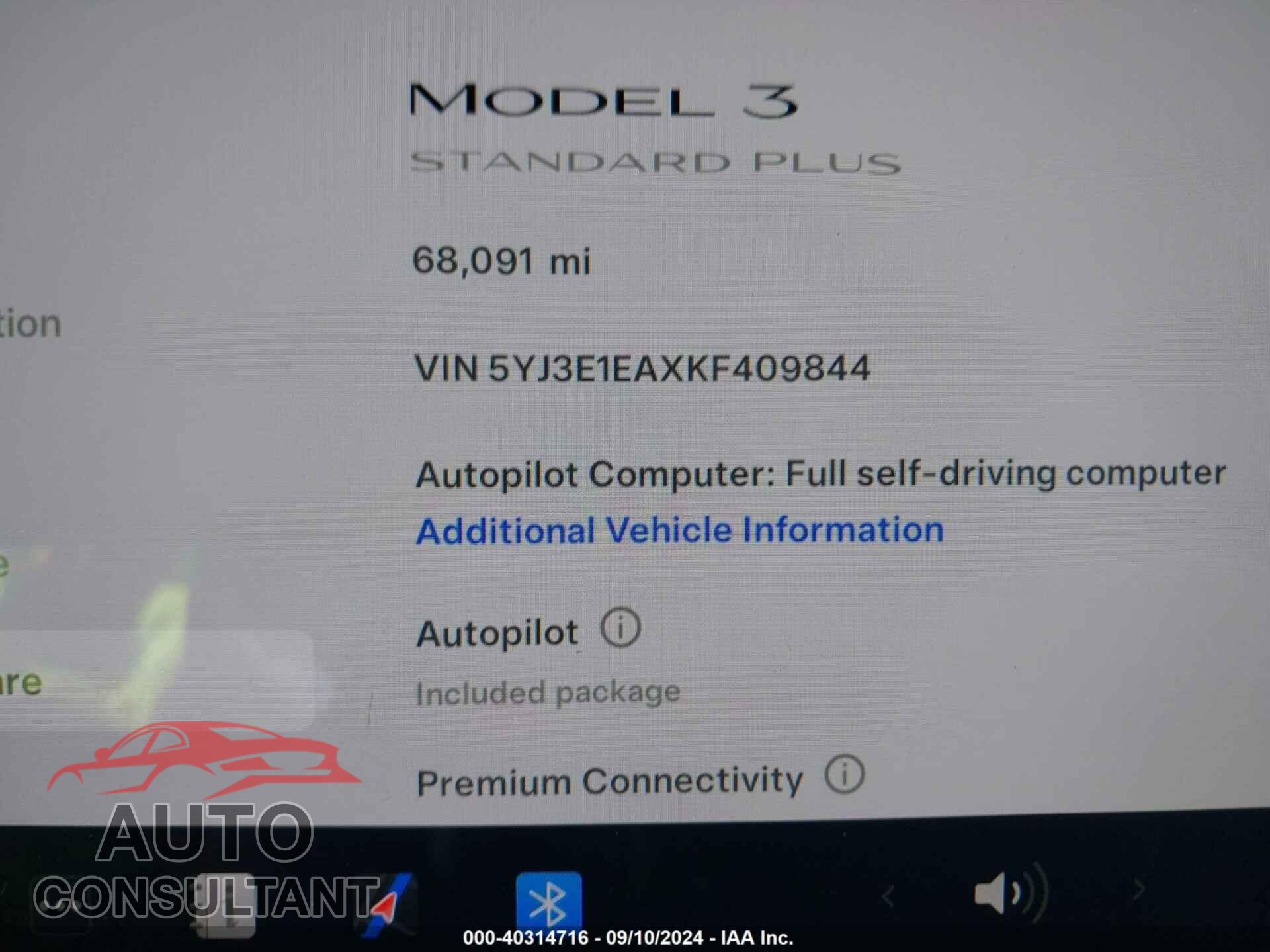 TESLA MODEL 3 2019 - 5YJ3E1EAXKF409844