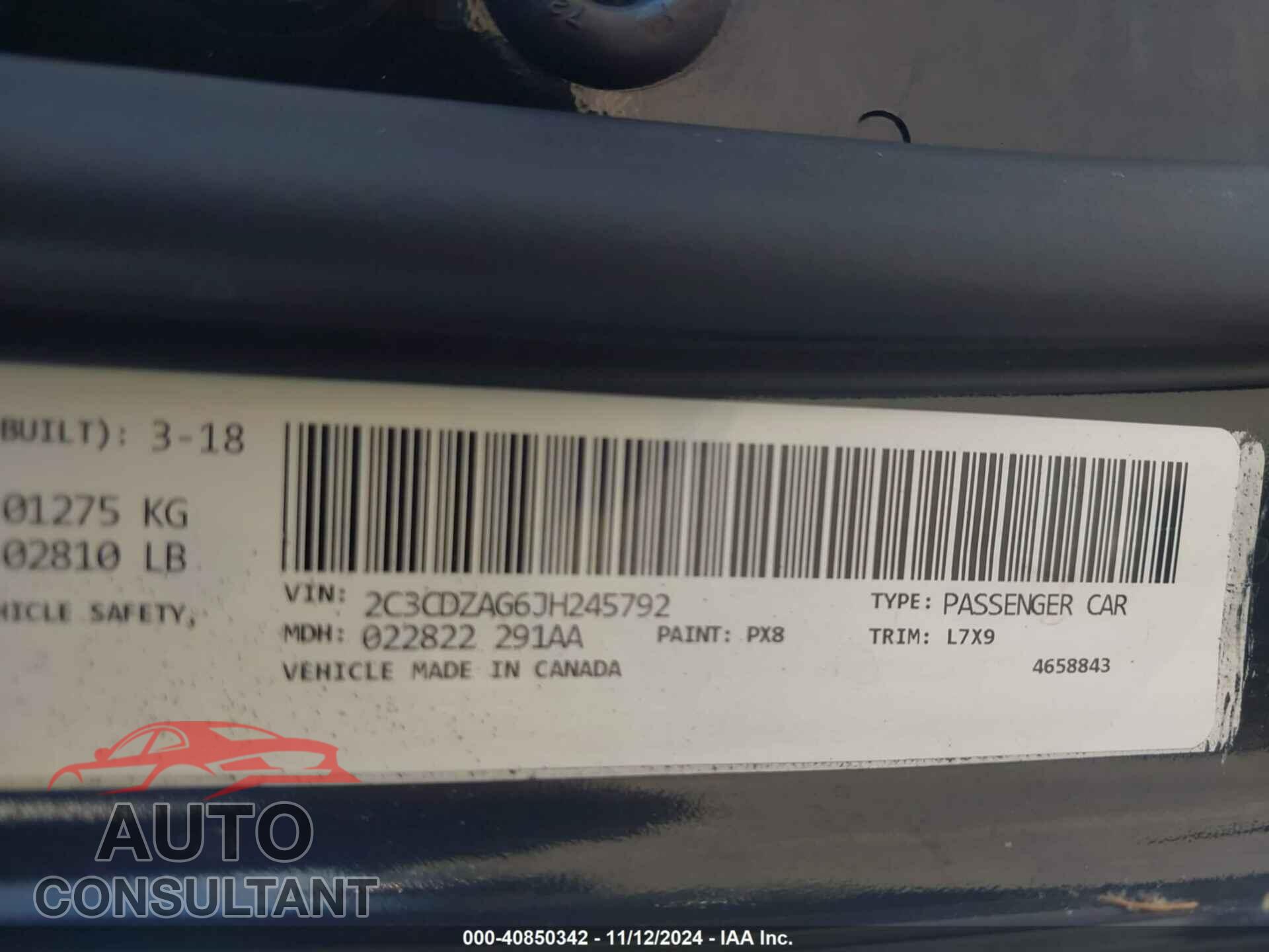 DODGE CHALLENGER 2018 - 2C3CDZAG6JH245792
