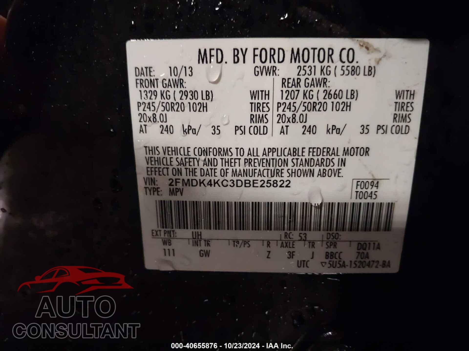 FORD EDGE 2013 - 2FMDK4KC3DBE25822