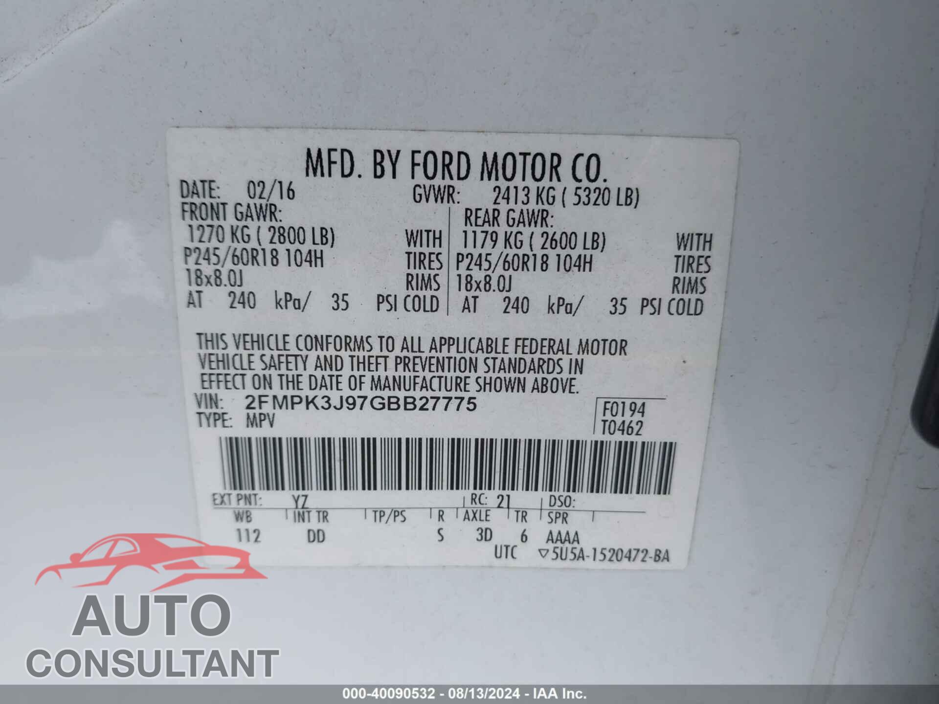 FORD EDGE 2016 - 2FMPK3J97GBB27775