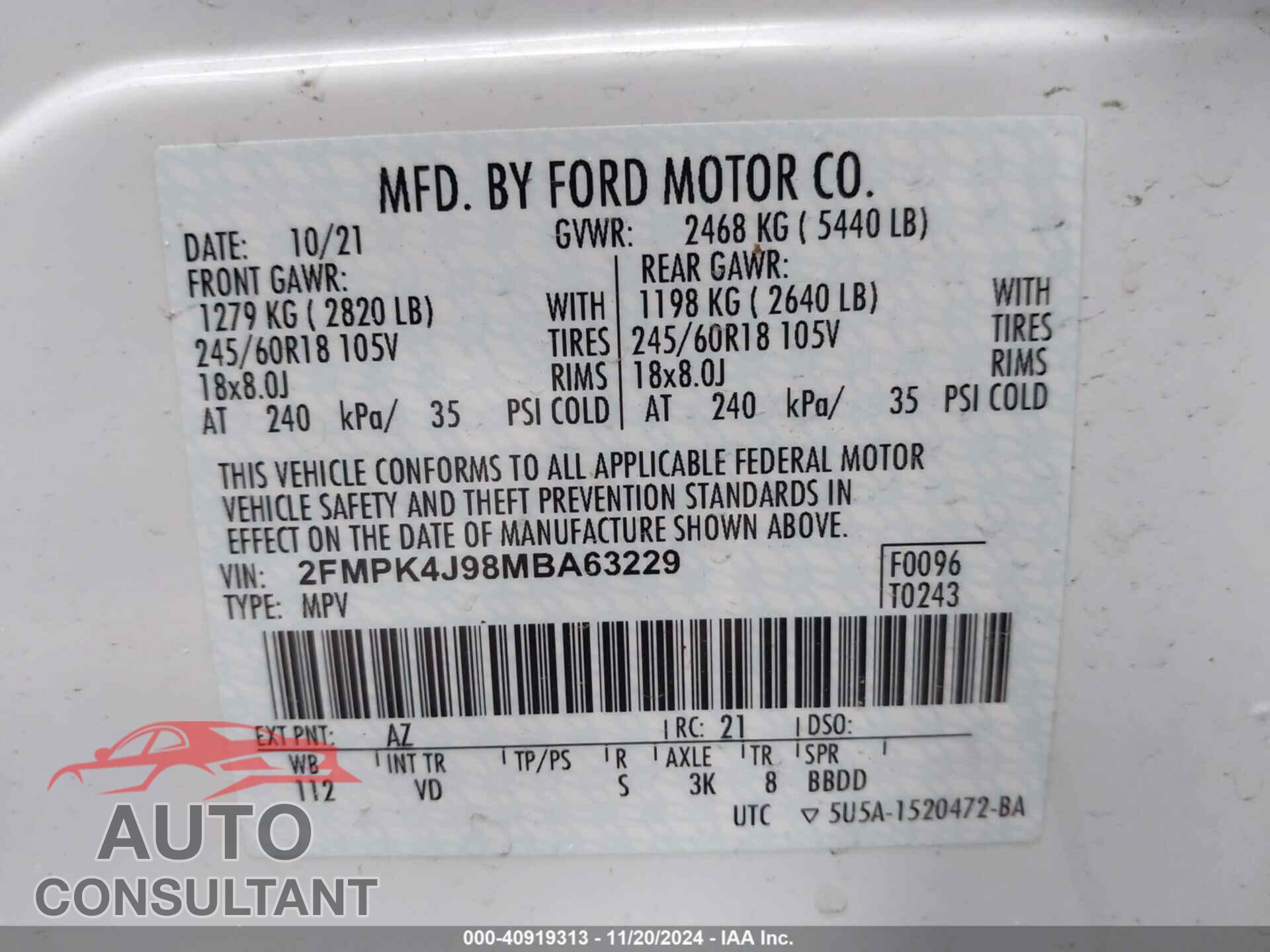 FORD EDGE 2021 - 2FMPK4J98MBA63229