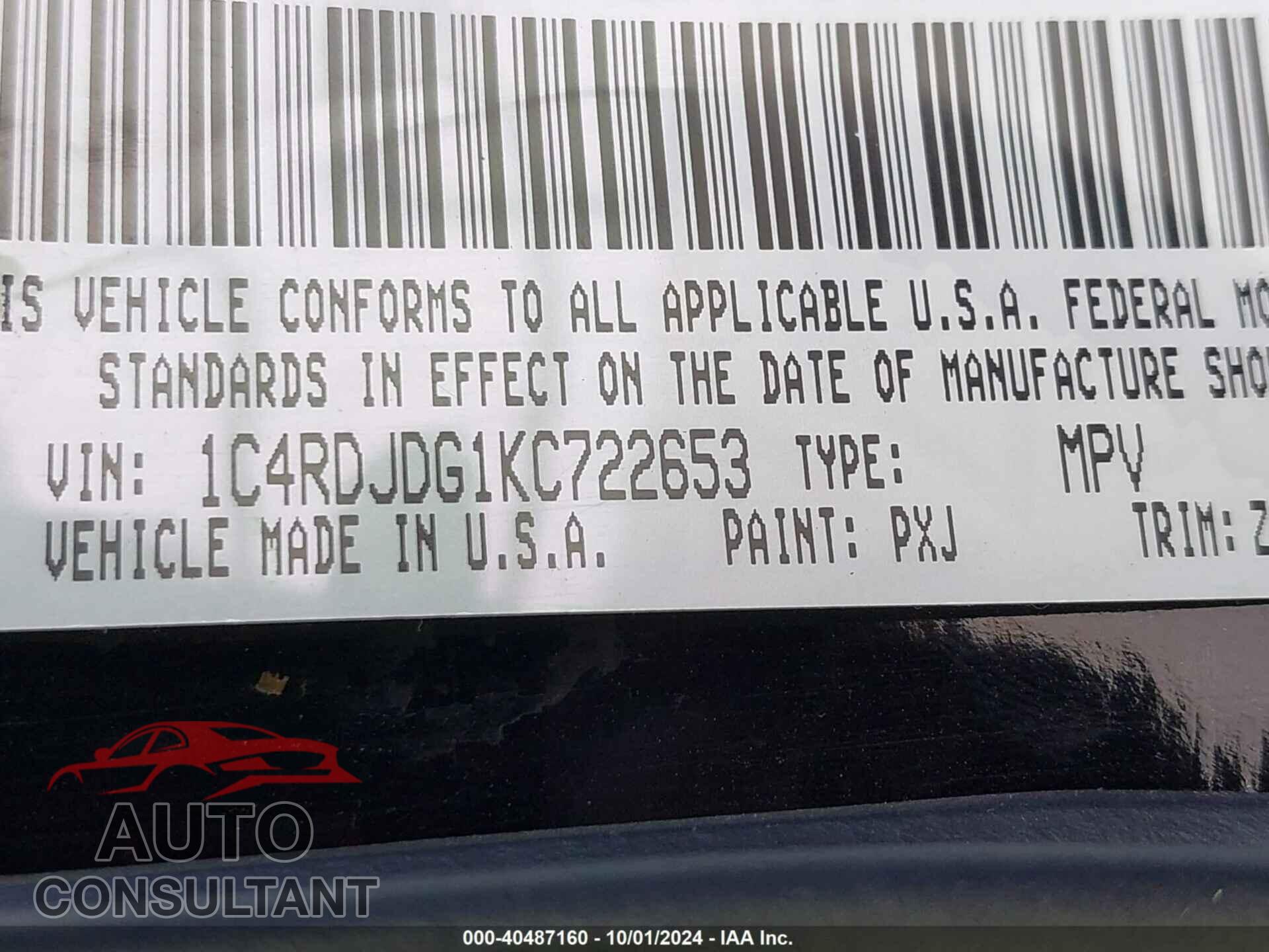 DODGE DURANGO 2019 - 1C4RDJDG1KC722653