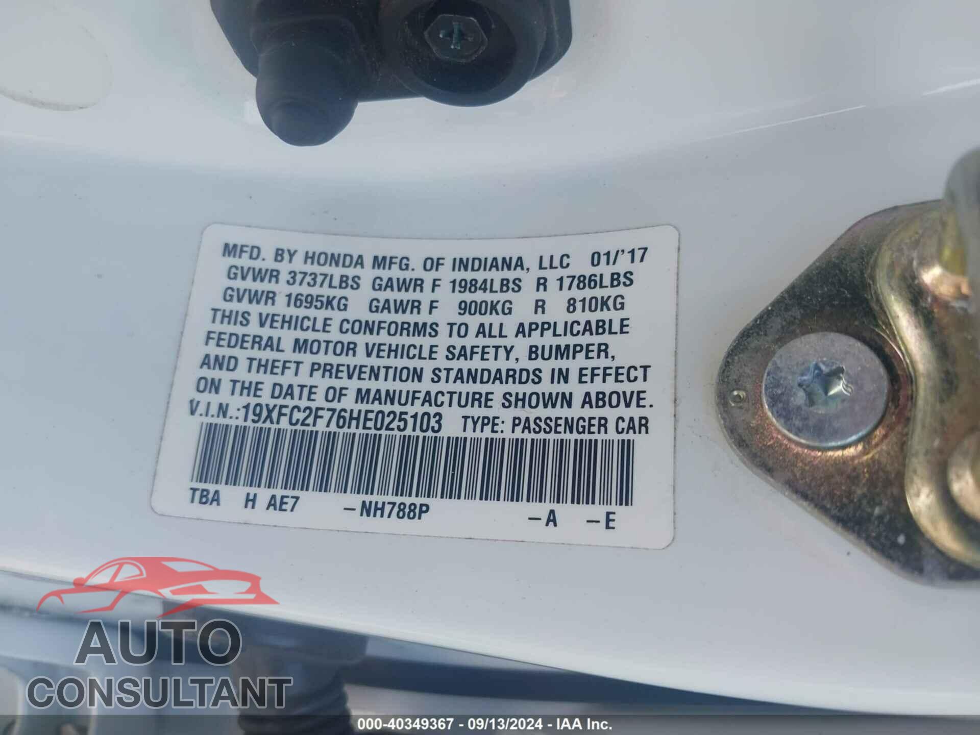 HONDA CIVIC 2017 - 19XFC2F76HE025103