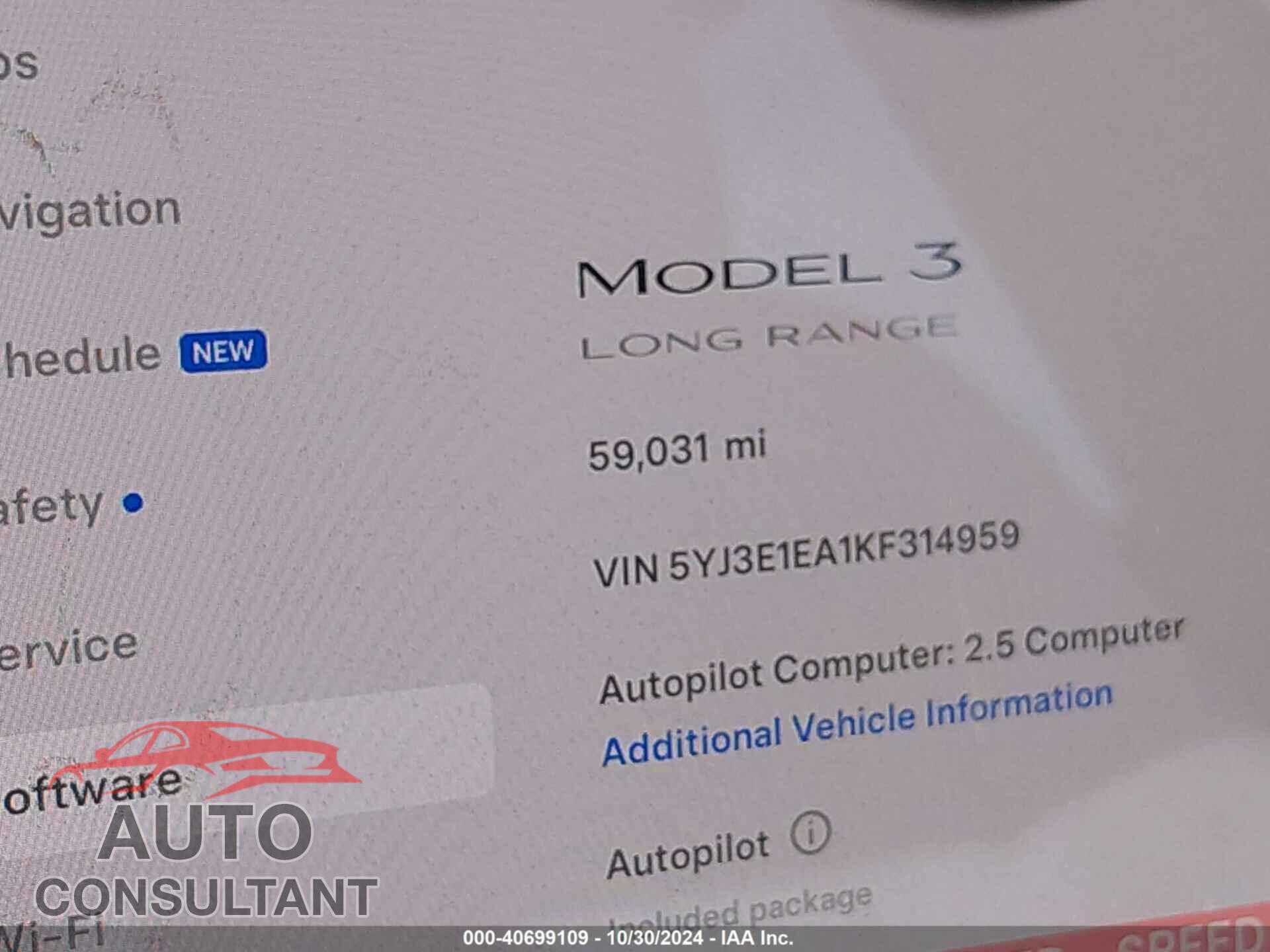 TESLA MODEL 3 2019 - 5YJ3E1EA1KF314959