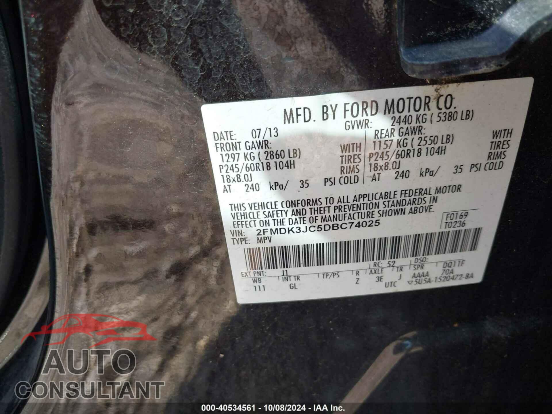FORD EDGE 2013 - 2FMDK3JC5DBC74025