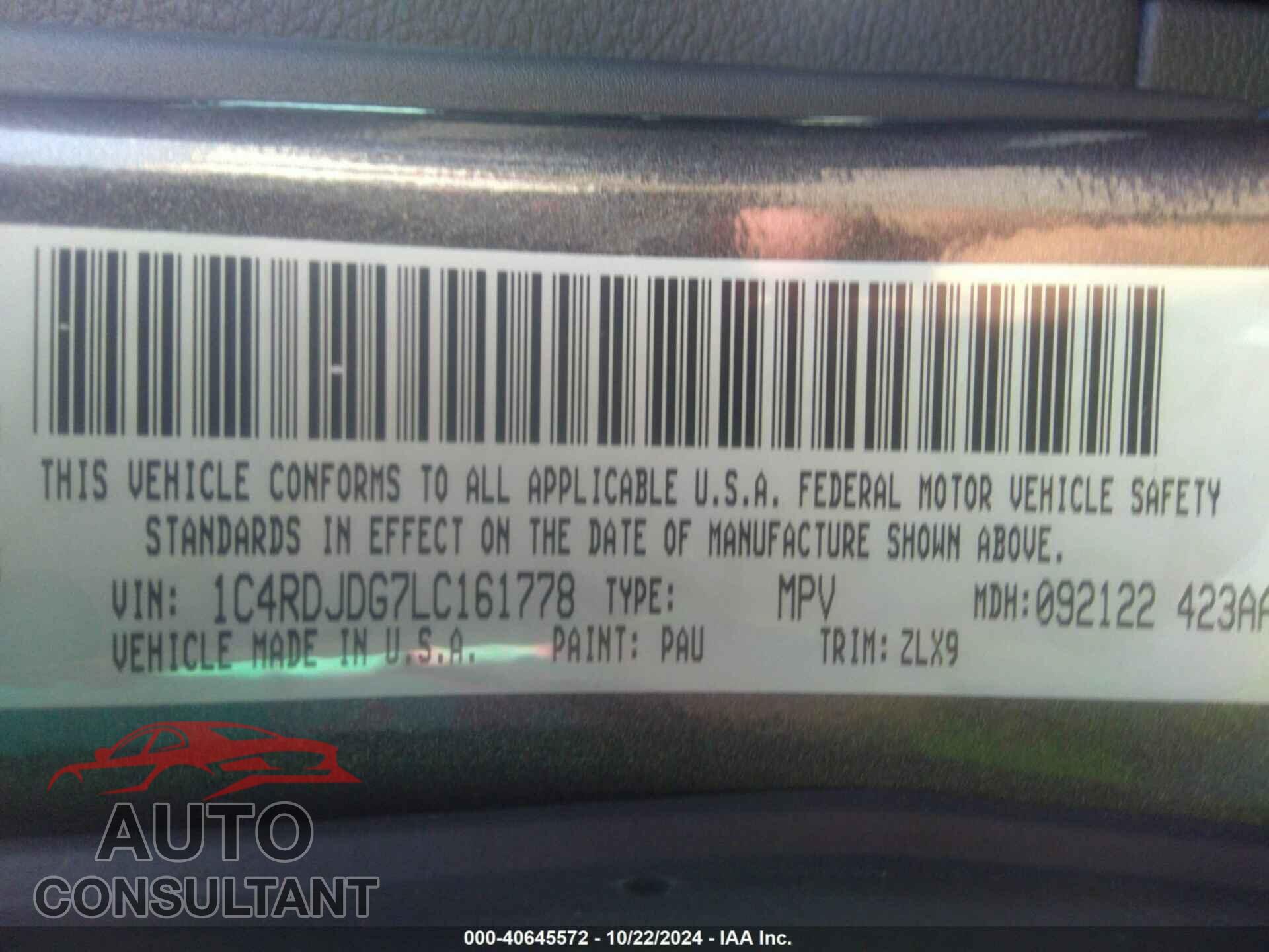 DODGE DURANGO 2020 - 1C4RDJDG7LC161778