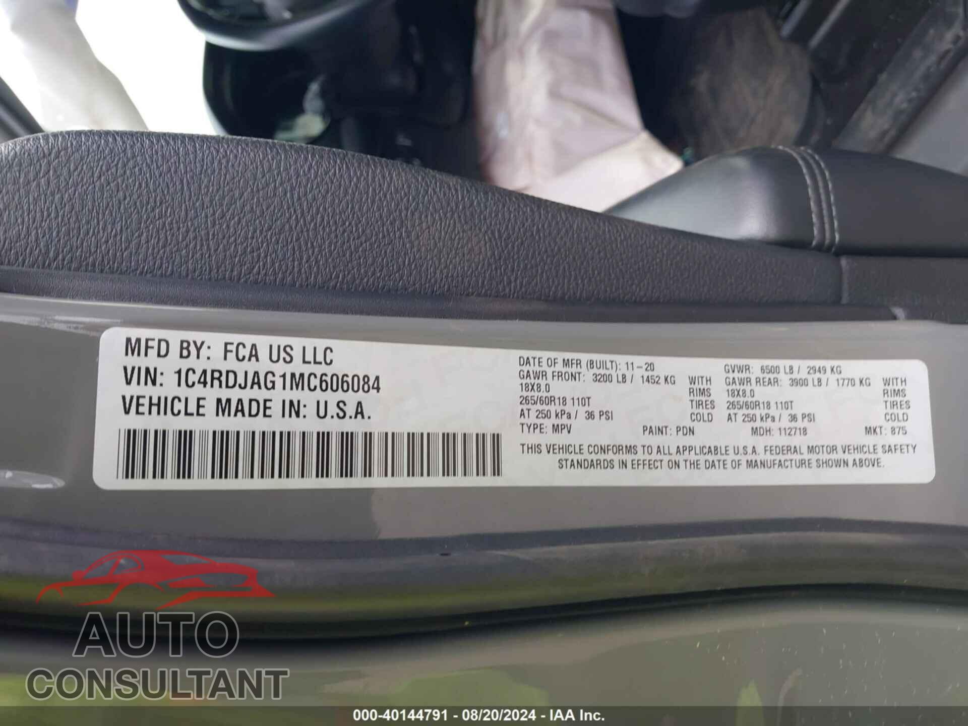 DODGE DURANGO 2021 - 1C4RDJAG1MC606084