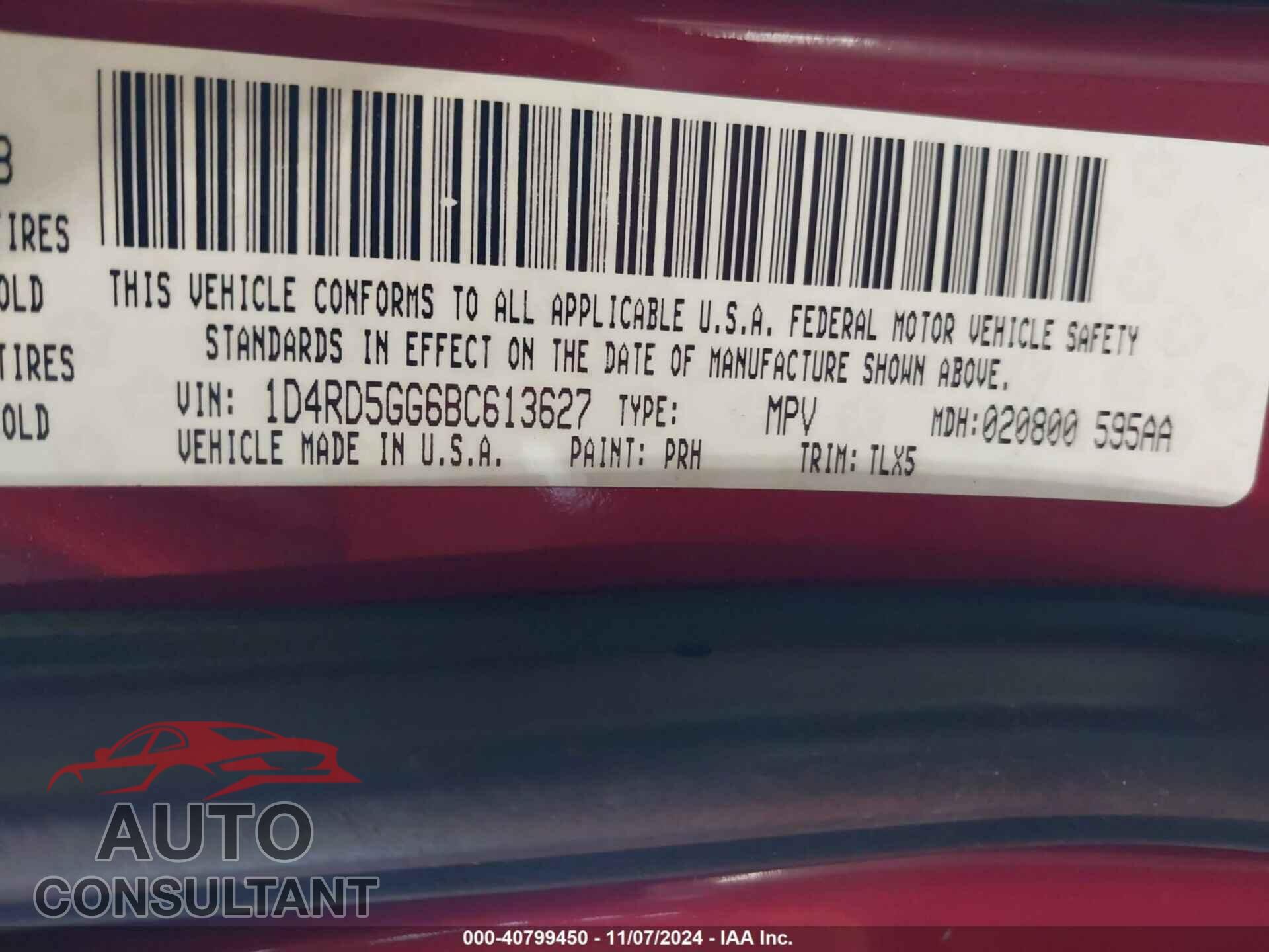 DODGE DURANGO 2011 - 1D4RD5GG6BC613627