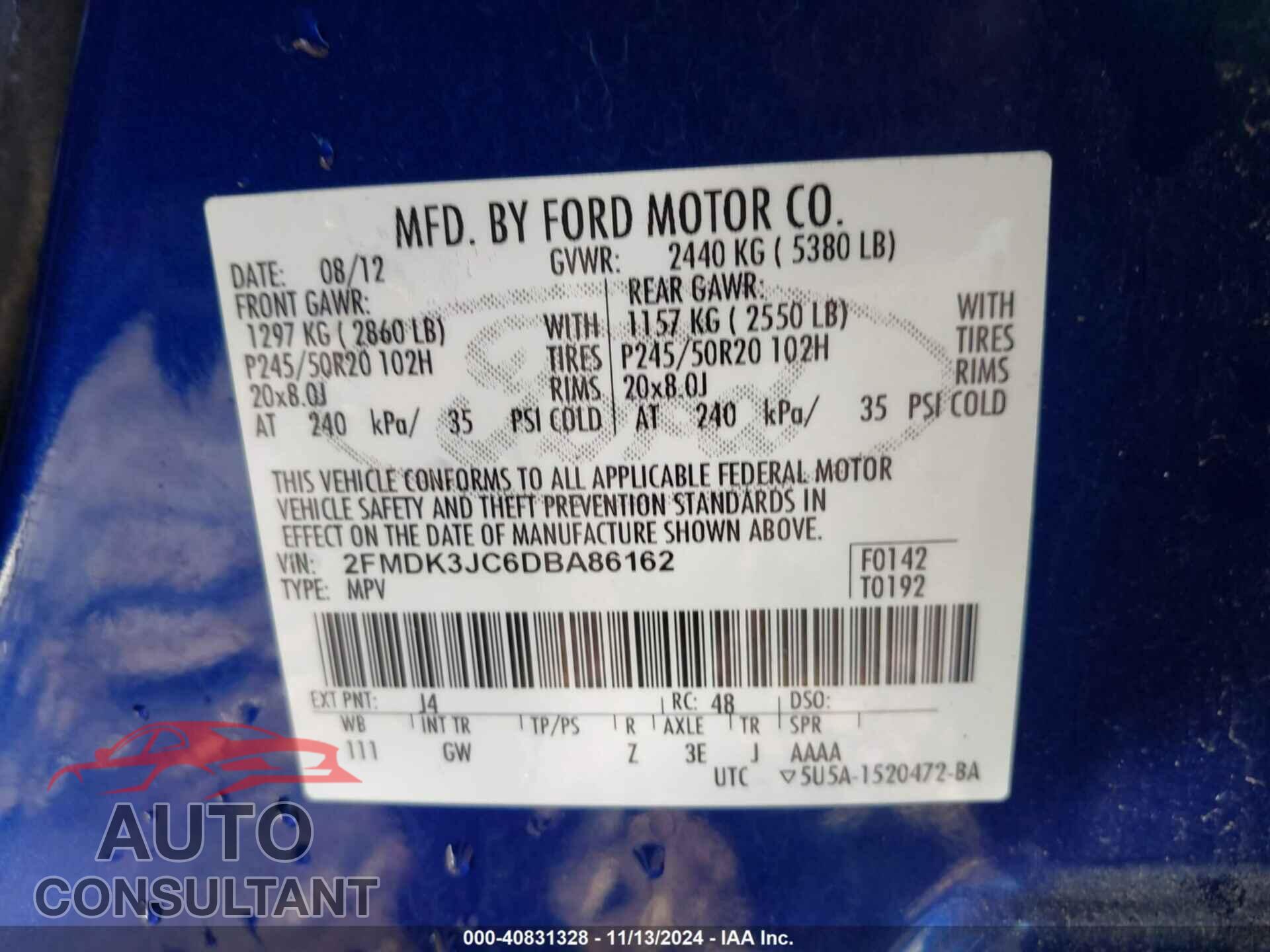 FORD EDGE 2013 - 2FMDK3JC6DBA86162