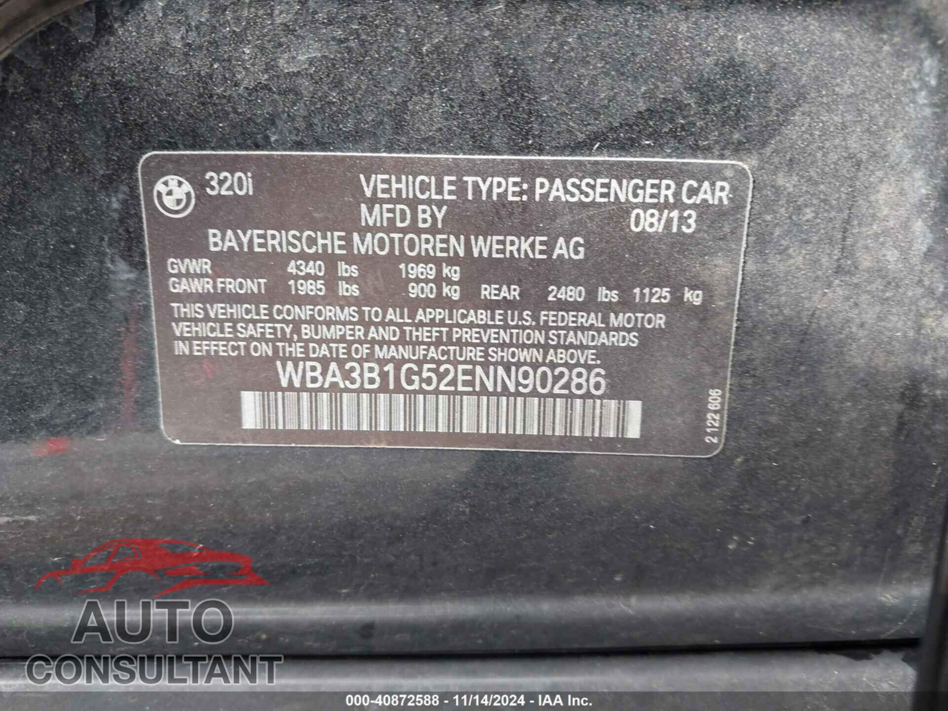 BMW 320I 2014 - WBA3B1G52ENN90286