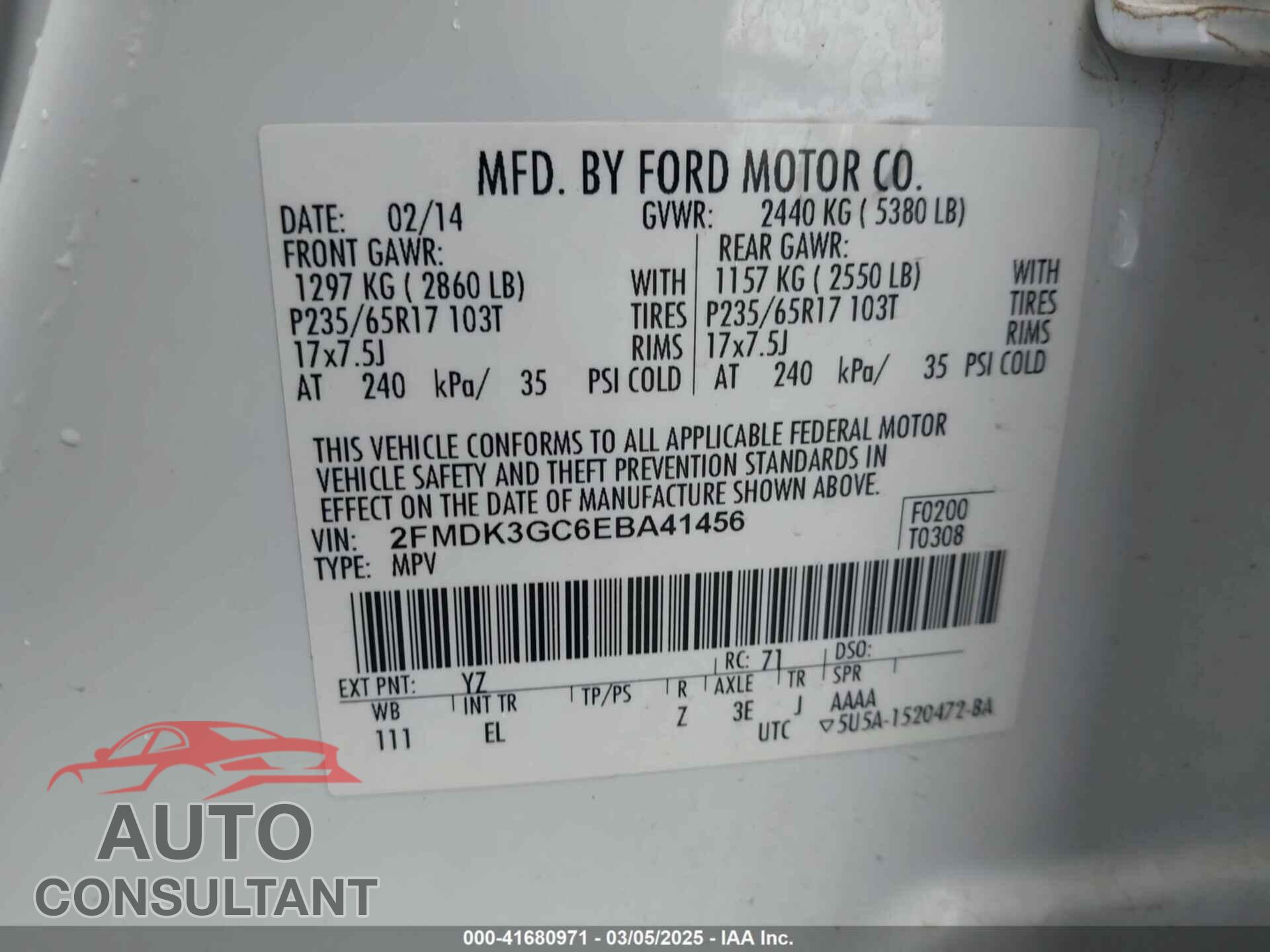 FORD EDGE 2014 - 2FMDK3GC6EBA41456