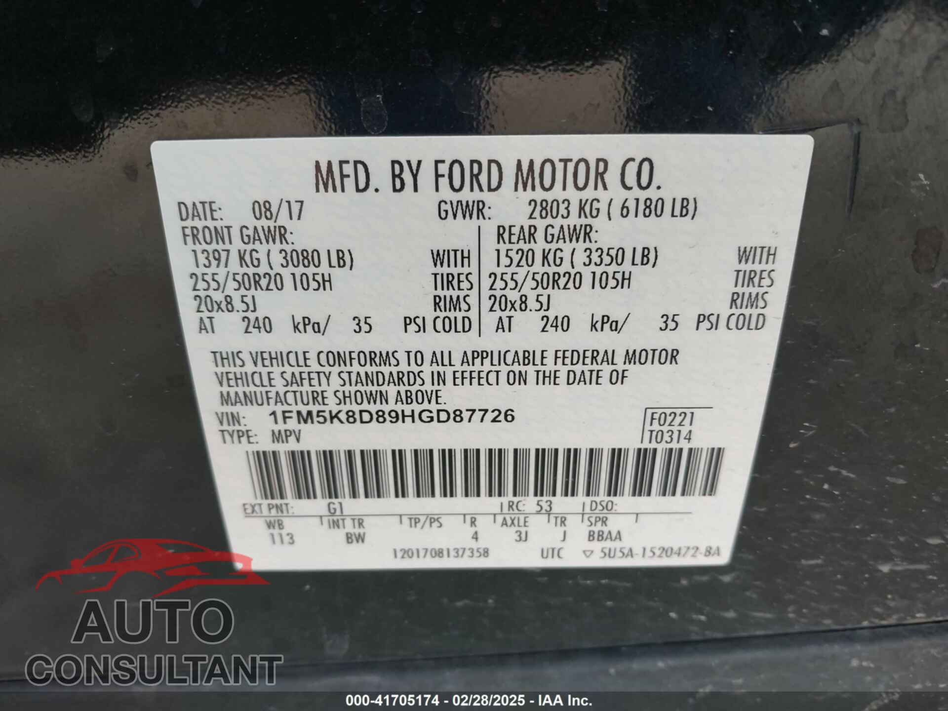 FORD EXPLORER 2017 - 1FM5K8D89HGD87726