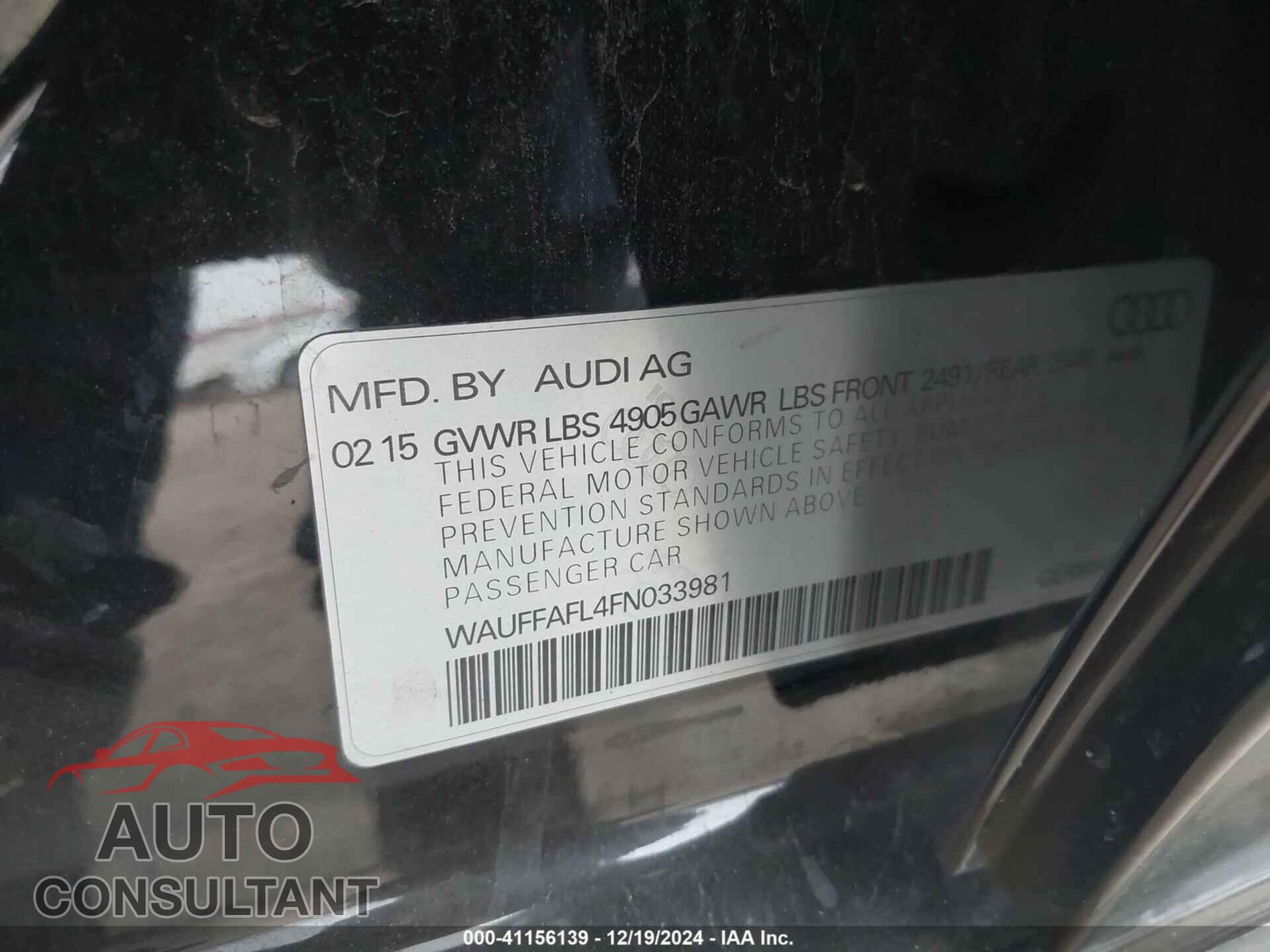 AUDI A4 2015 - WAUFFAFL4FN033981