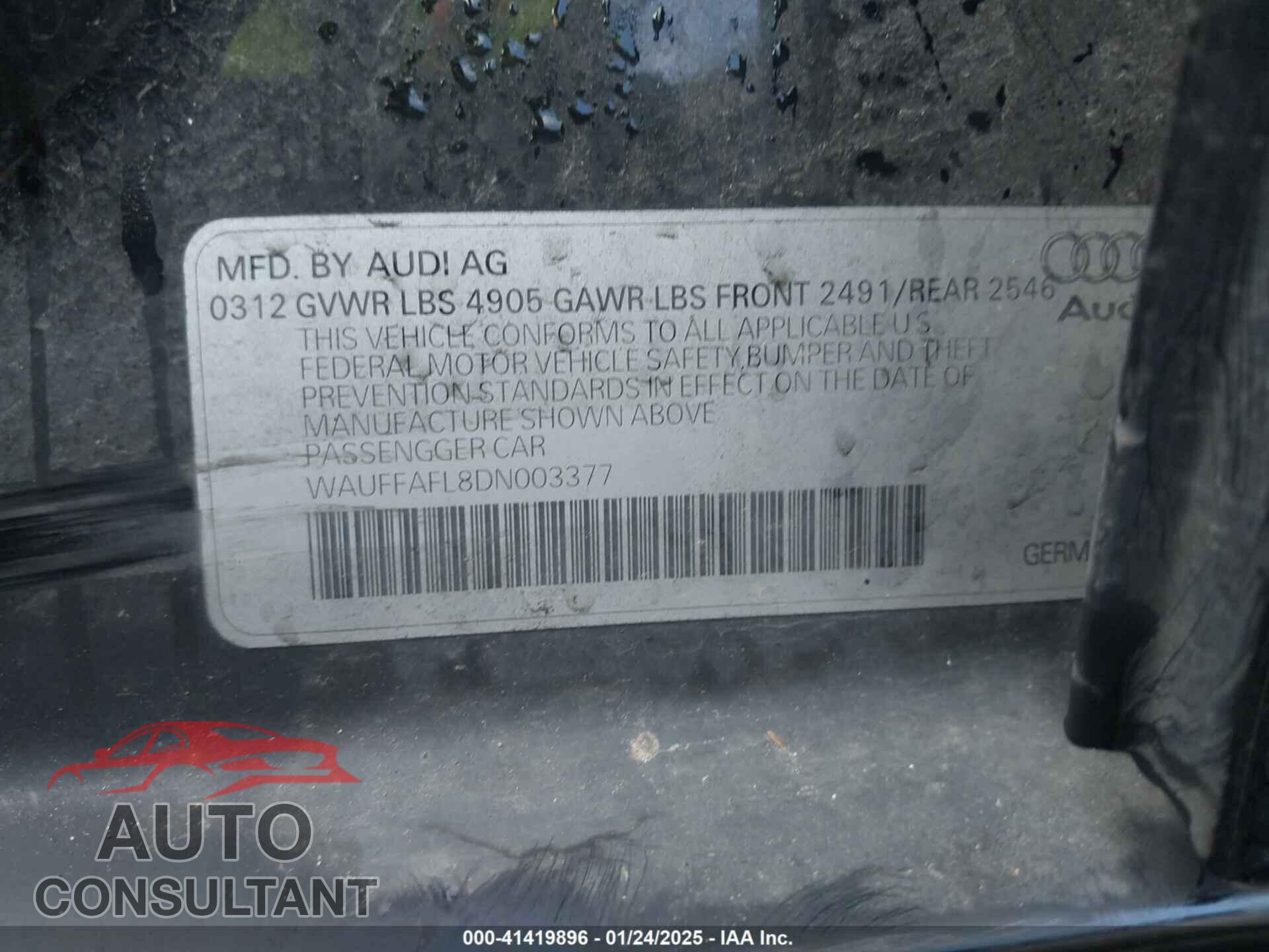AUDI A4 2013 - WAUFFAFL8DN003377